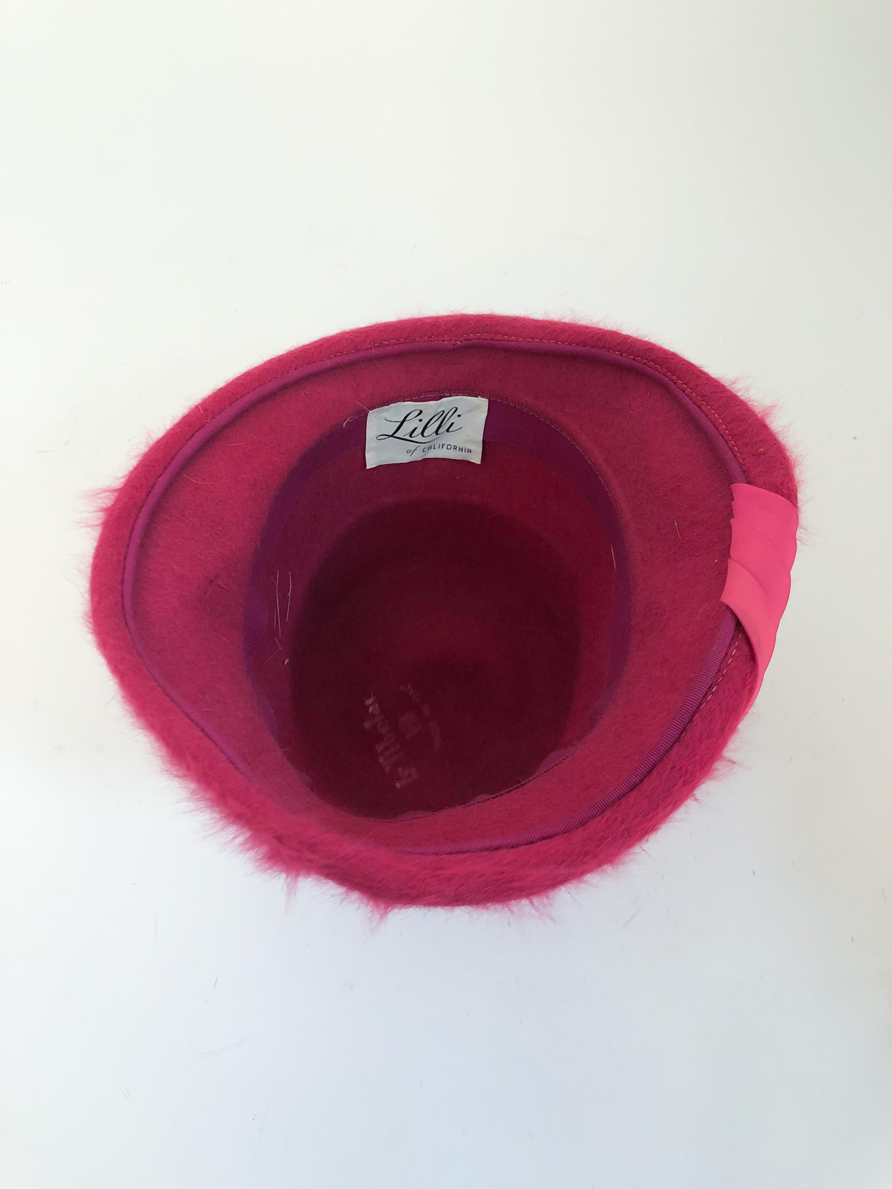 1960s Hot Pink Angora Cloche with Satin Hat Band 3