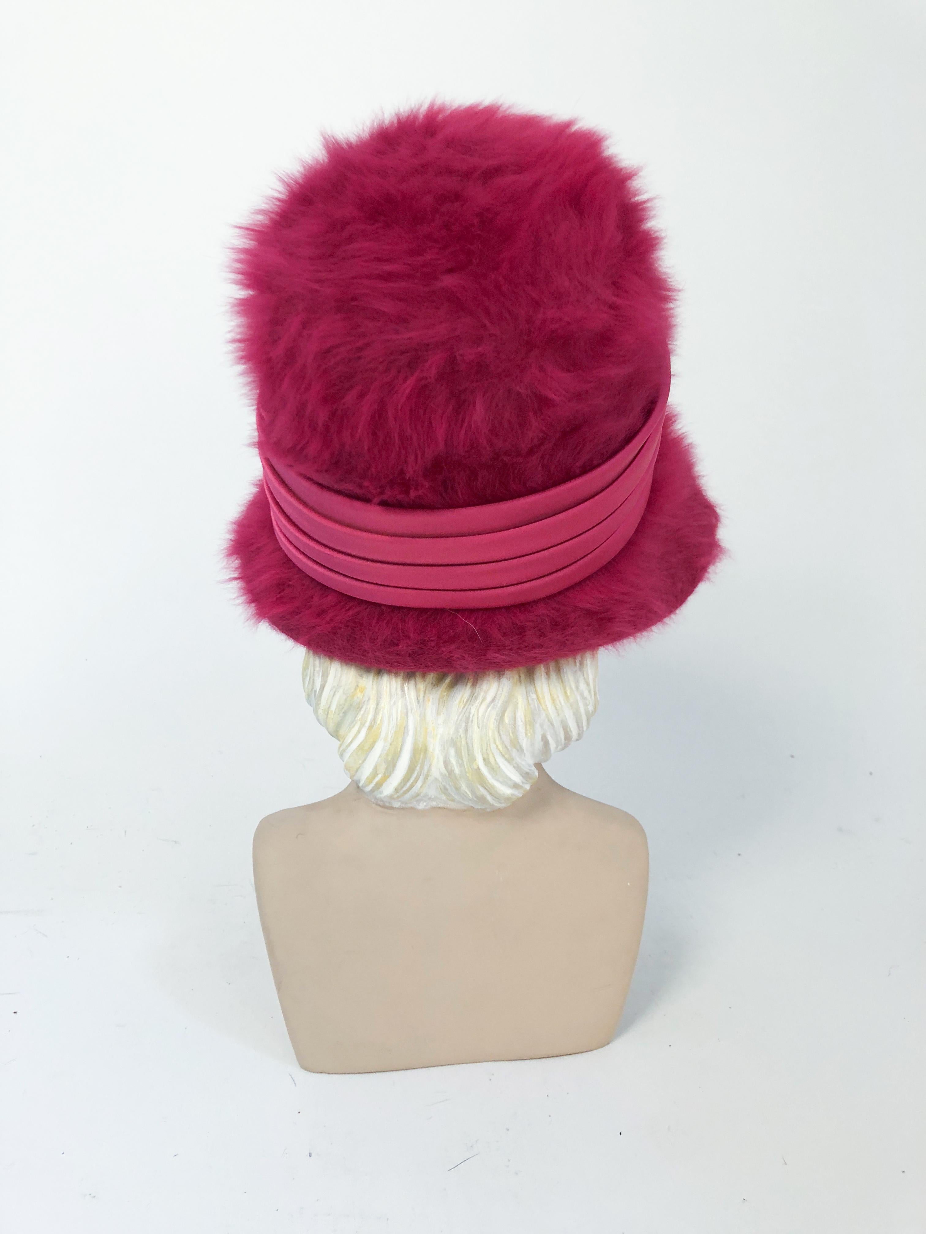 Women's 1960s Hot Pink Angora Cloche with Satin Hat Band