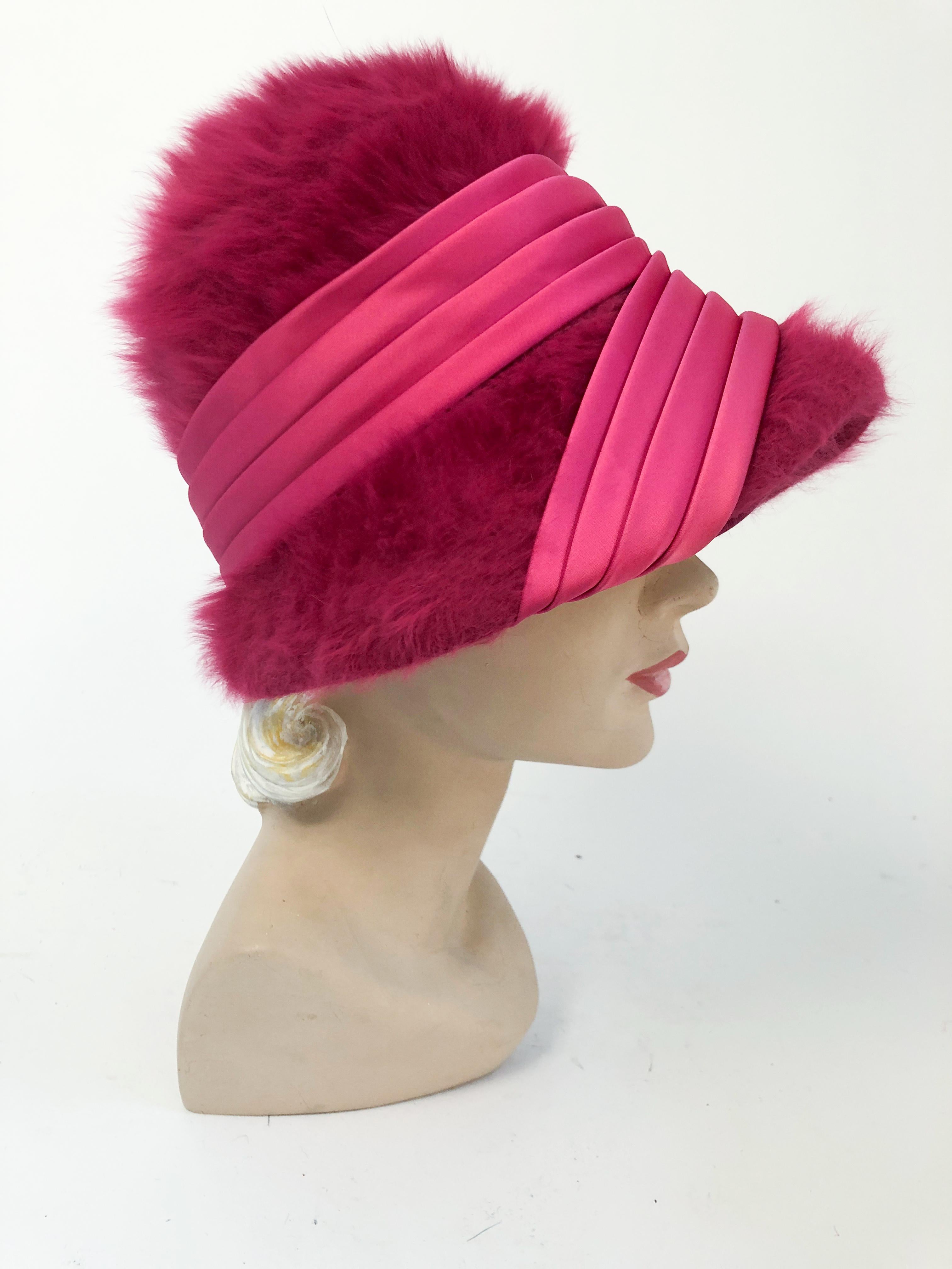 1960s Hot Pink Angora Cloche with Satin Hat Band 1