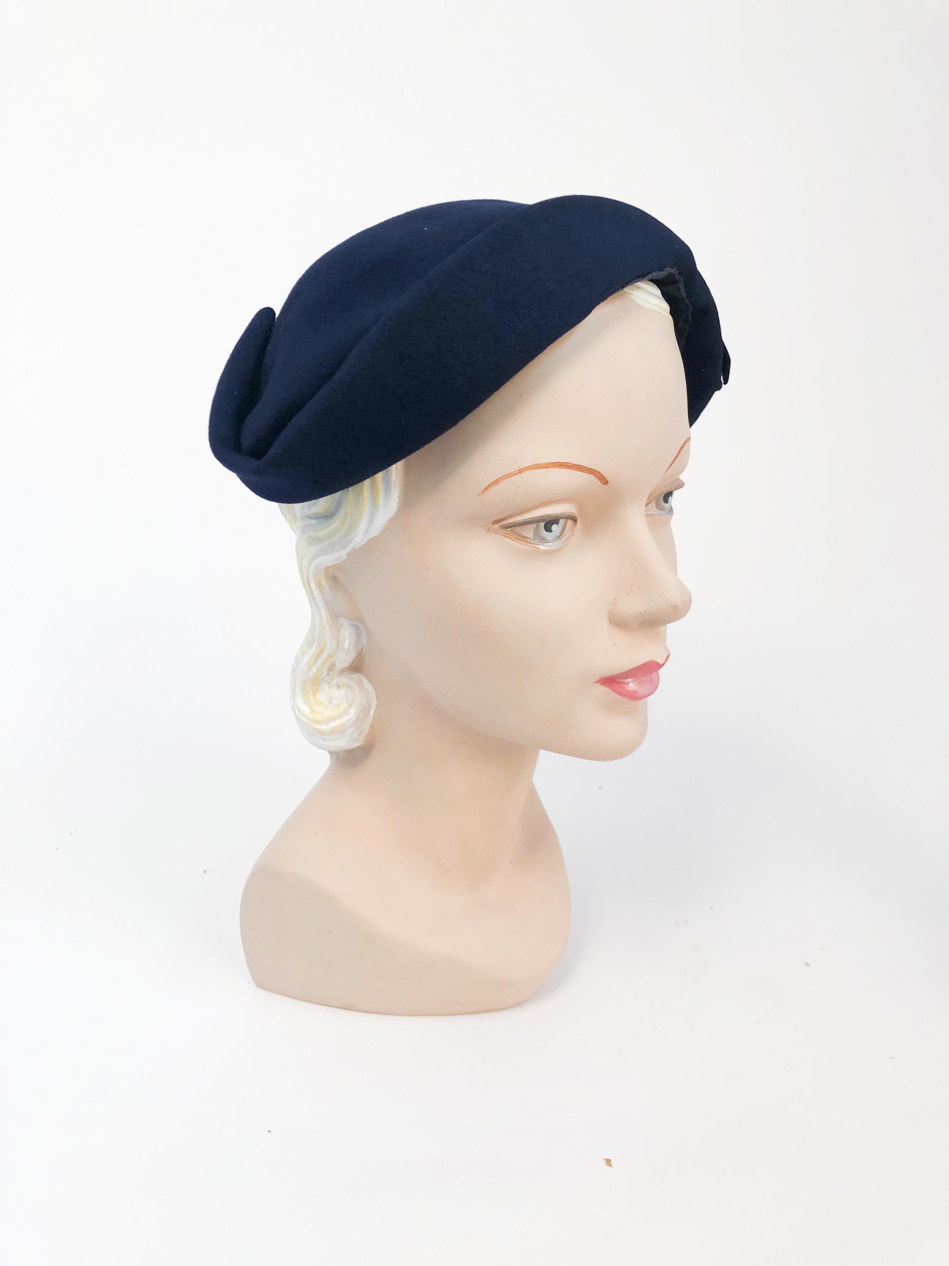 Gray 1950s Navy Felt hat with Decorative Feathers