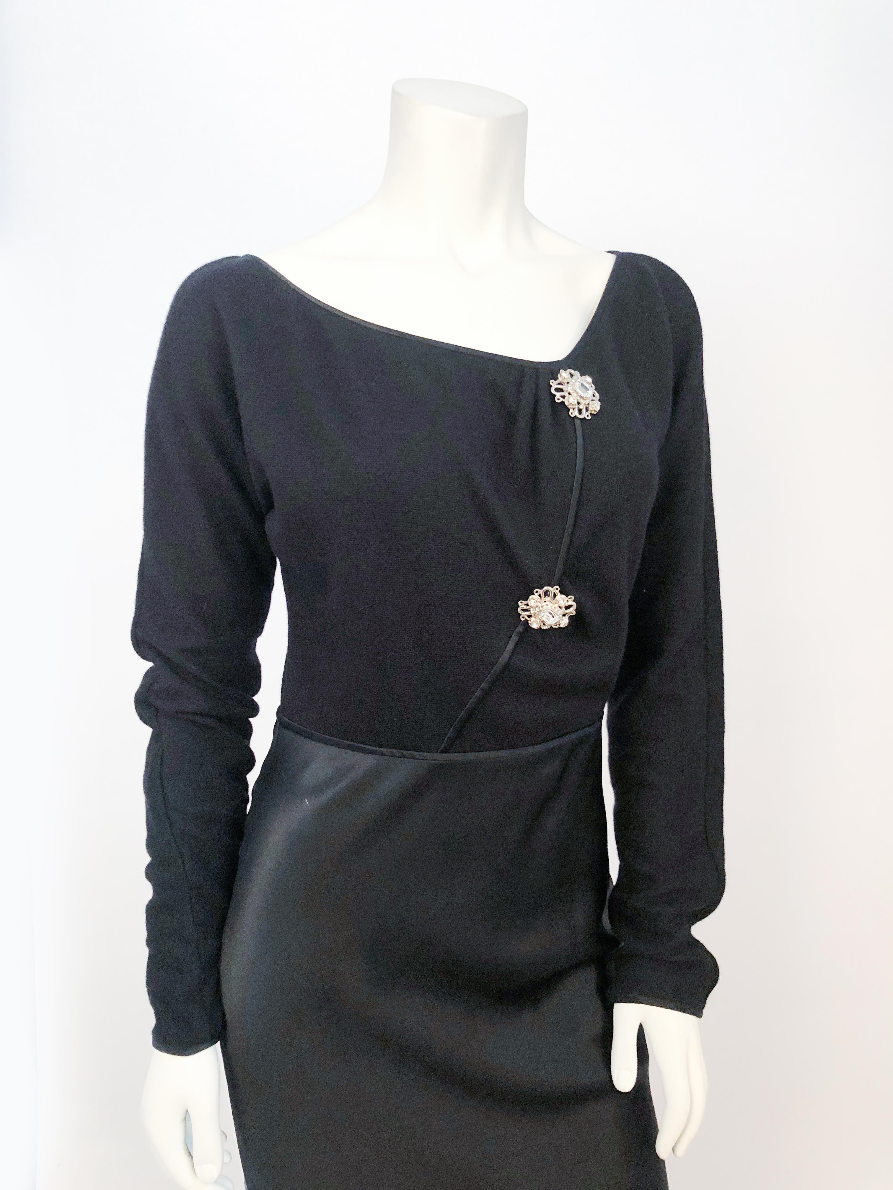 1990s Donald Deal Black Knit and Satin Dress In Good Condition For Sale In San Francisco, CA