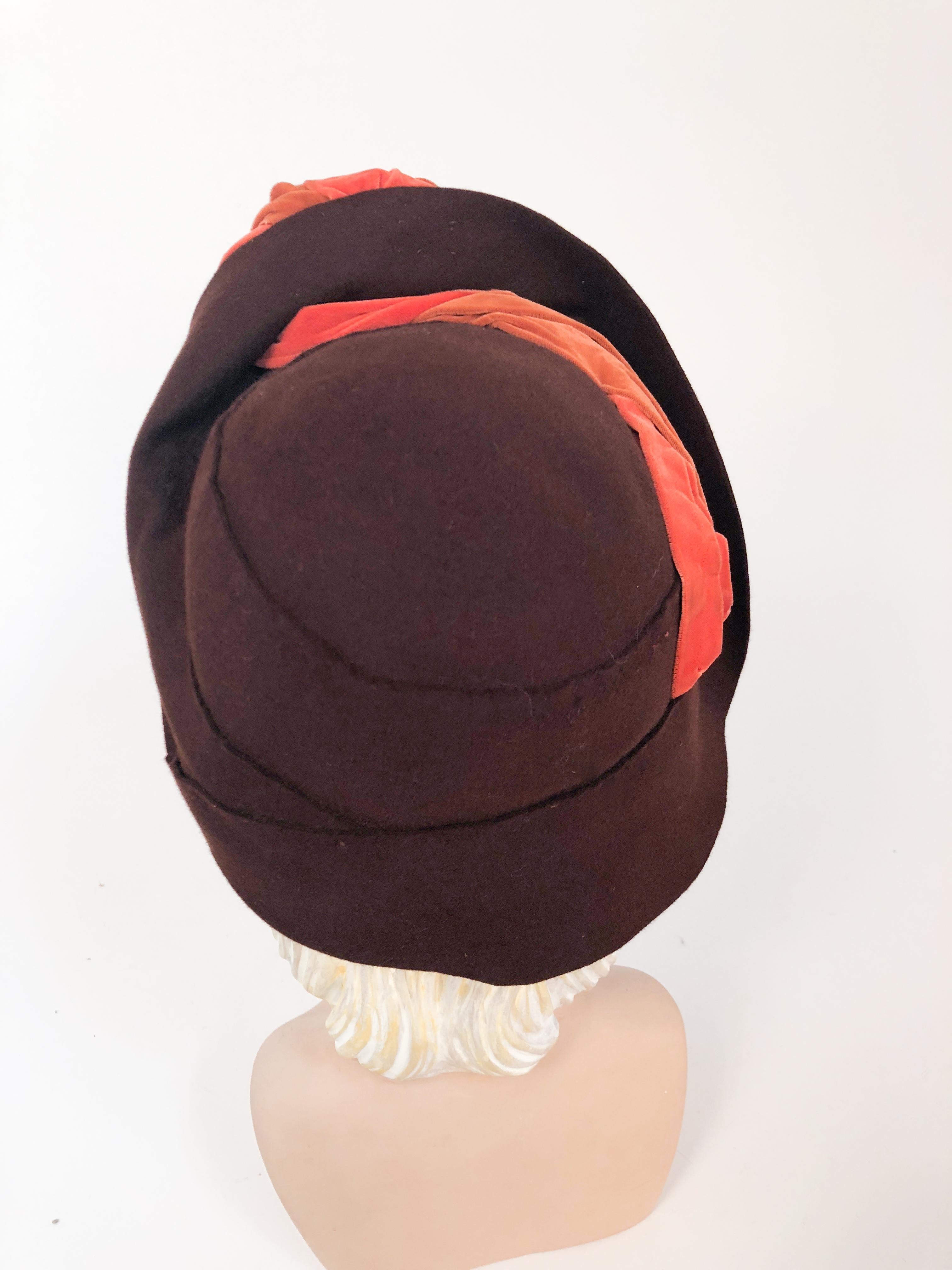 Women's 1930s Brown Fur Felt Hat with Multi-toned Cotton Velevet Twisted Accent