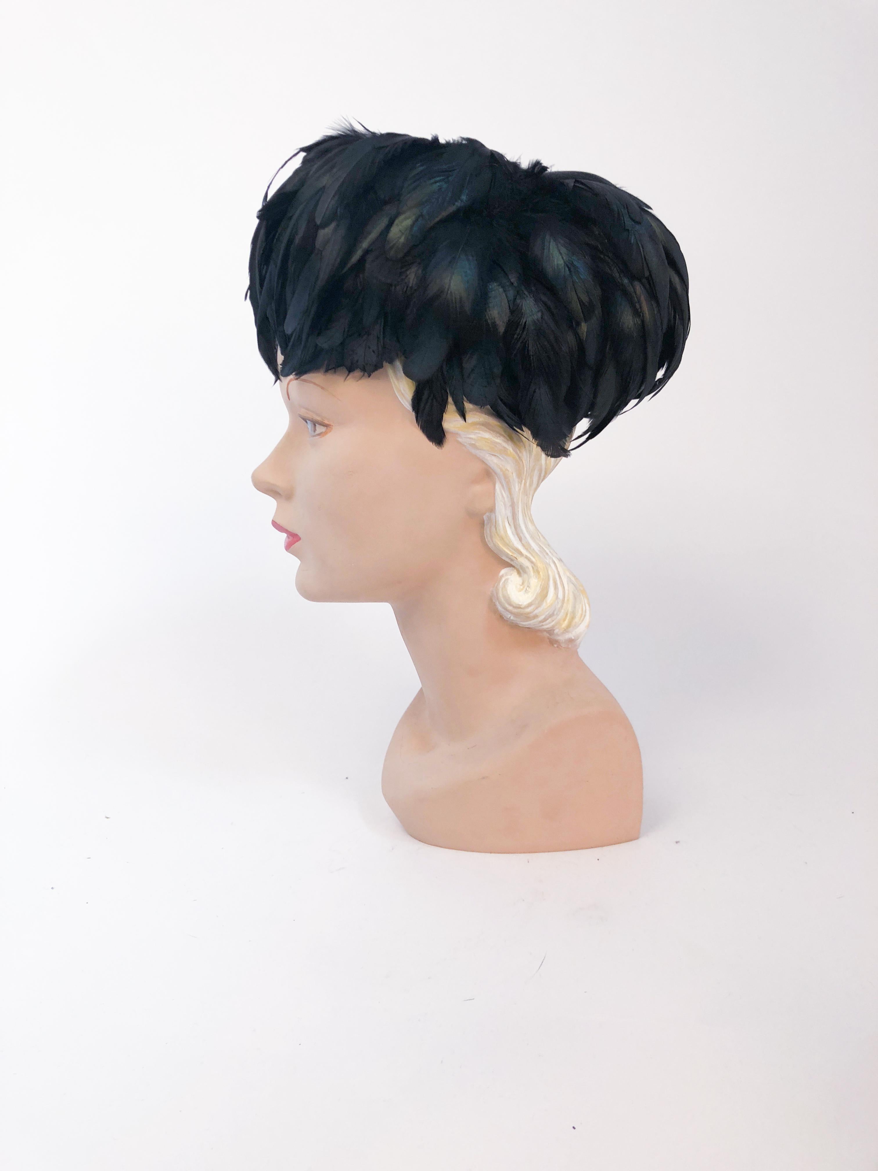 1960s Black Rooster Feathered Cocktail Hat In Good Condition In San Francisco, CA