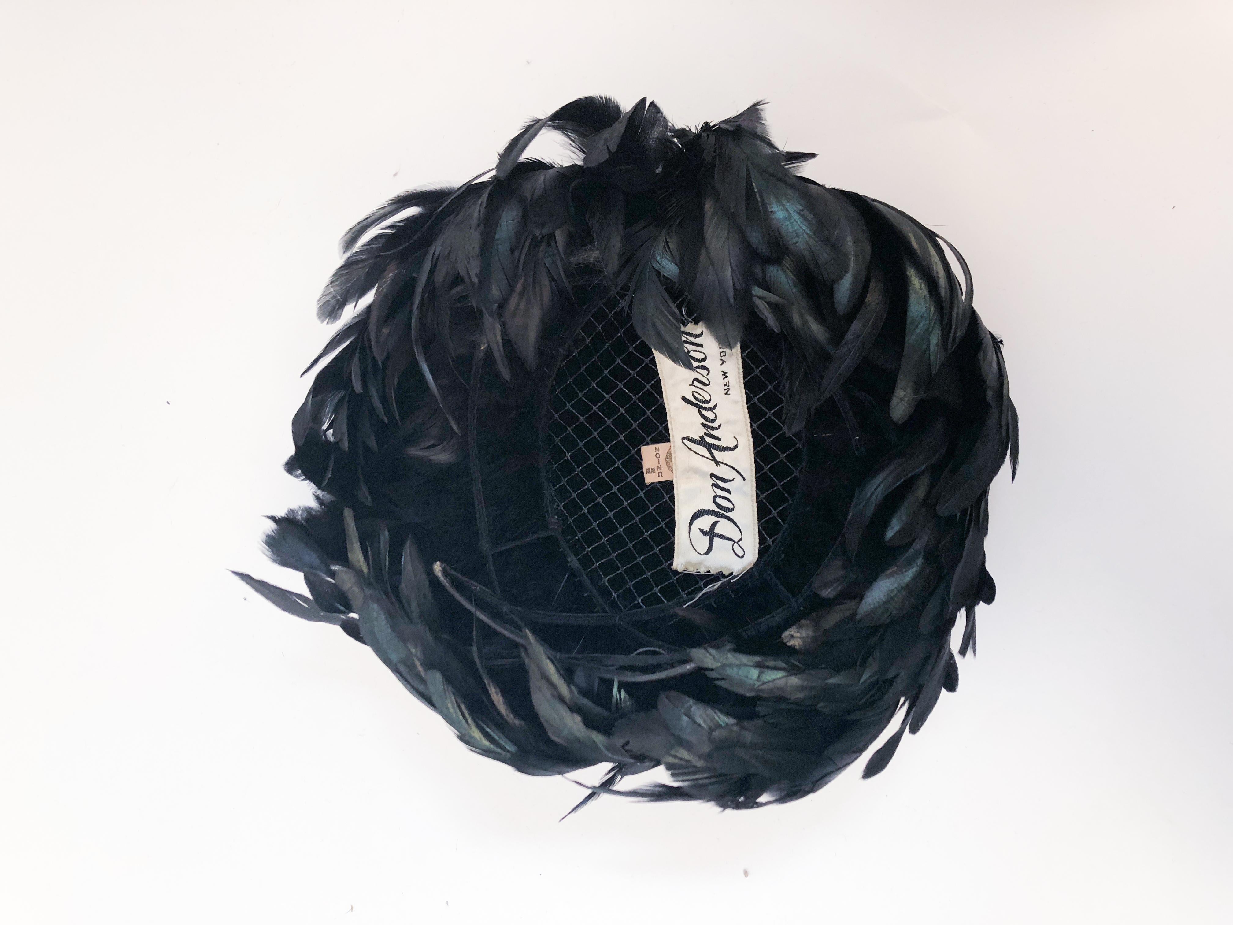 1960s Black Rooster Feathered Cocktail Hat 2