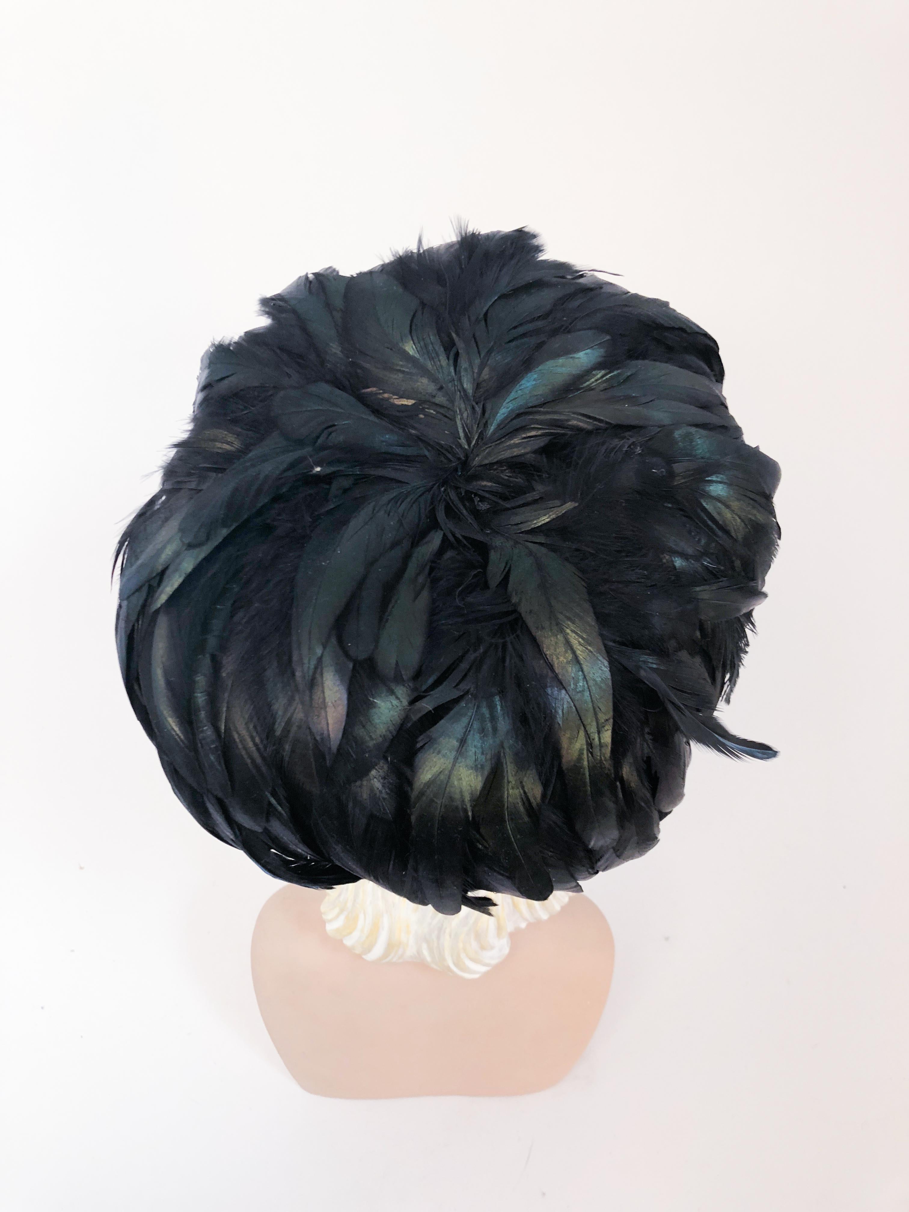 1960s Black Rooster Feathered Cocktail Hat 1