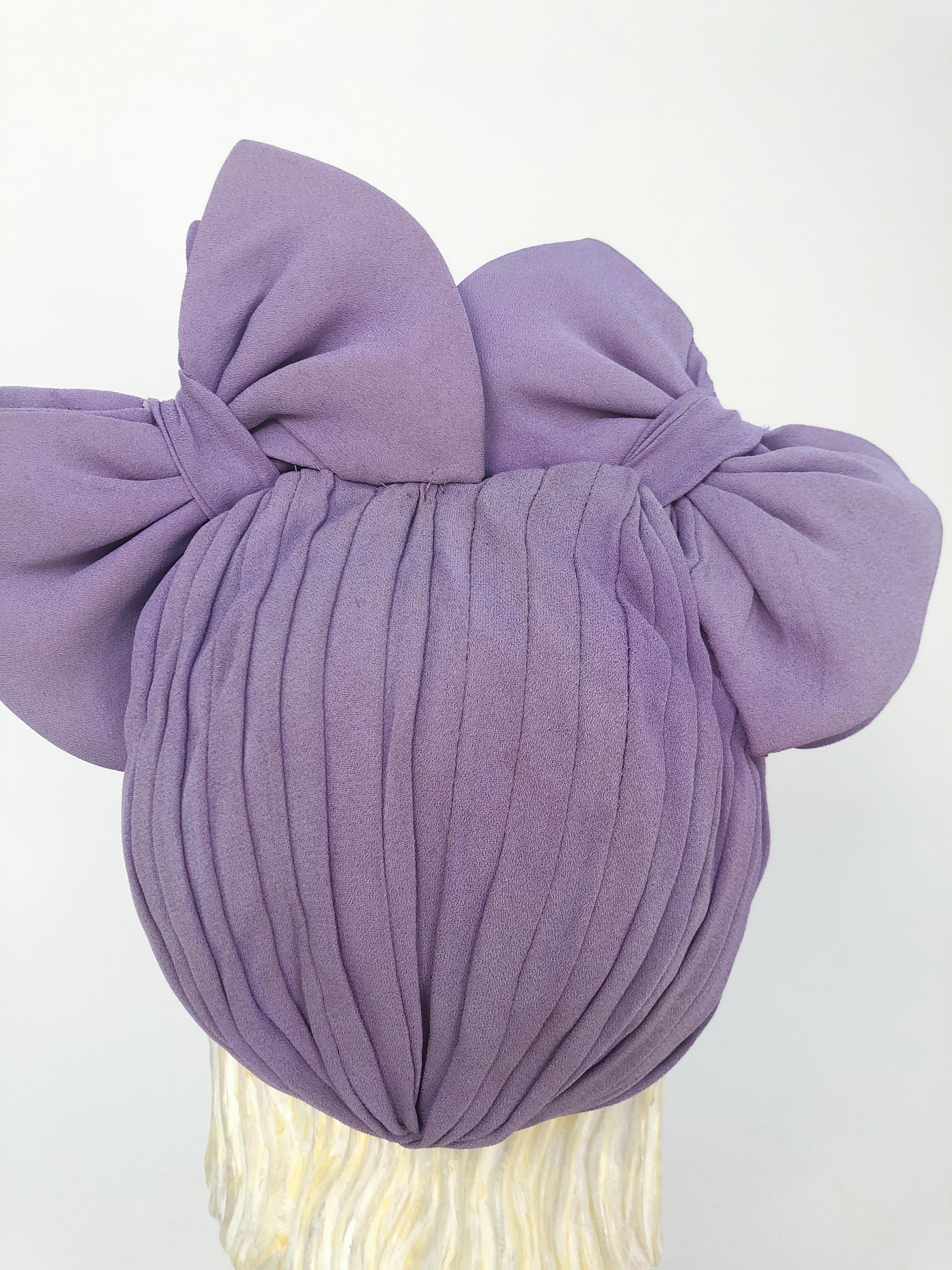 Gray 1930s Lavender Crepe Turban with Matching Bows