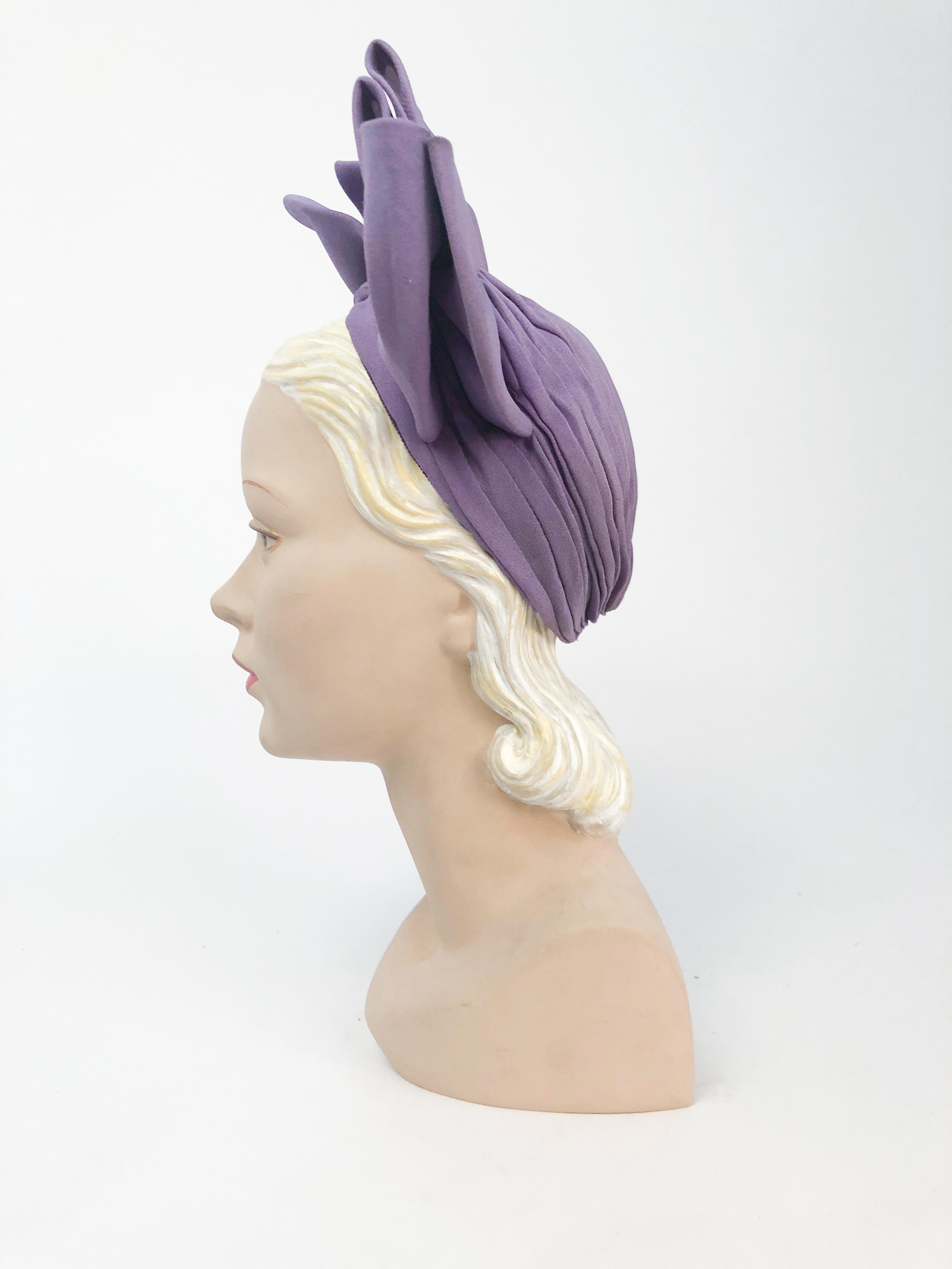 1930s Lavender Crepe Turban with Matching Bows (Grau)