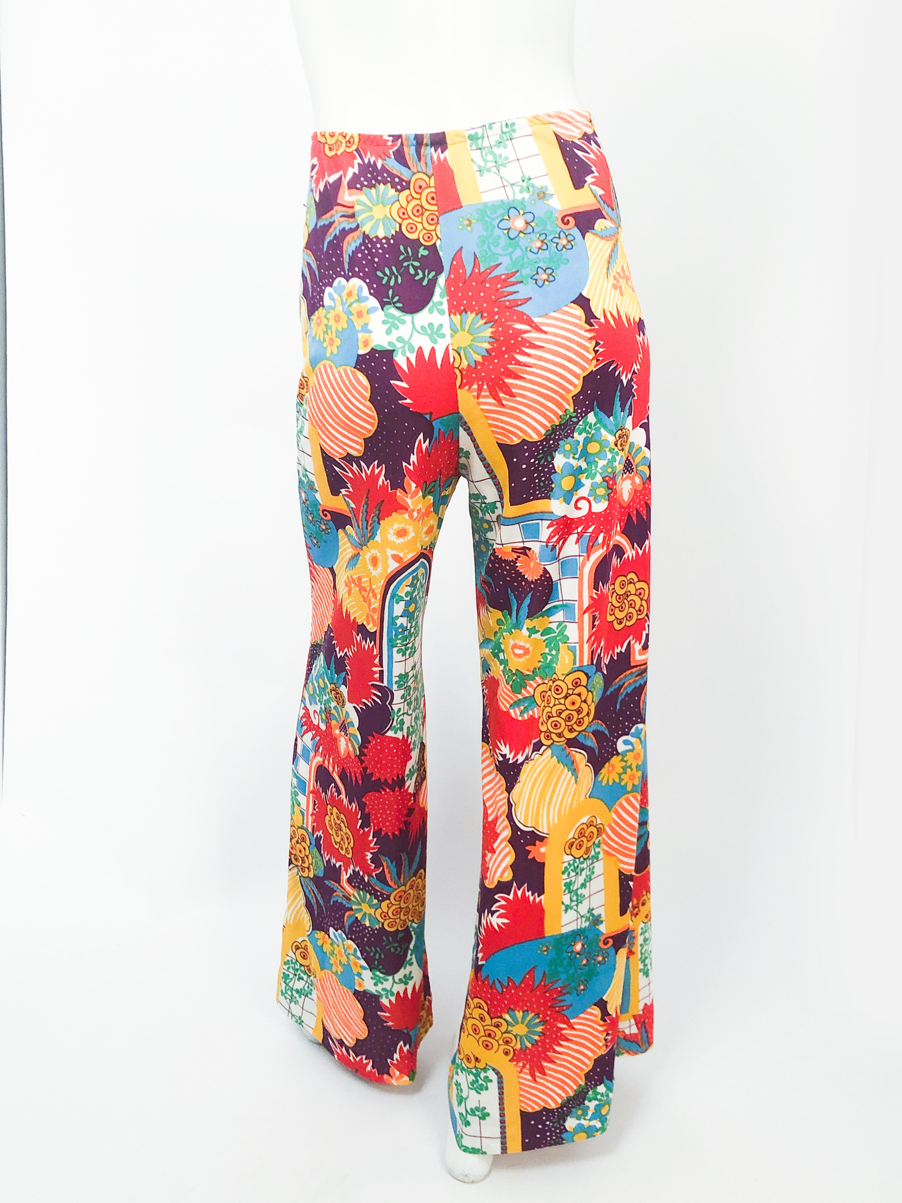 1970s Multi-colored Printed Wide Legged Pants For Sale at 1stDibs ...