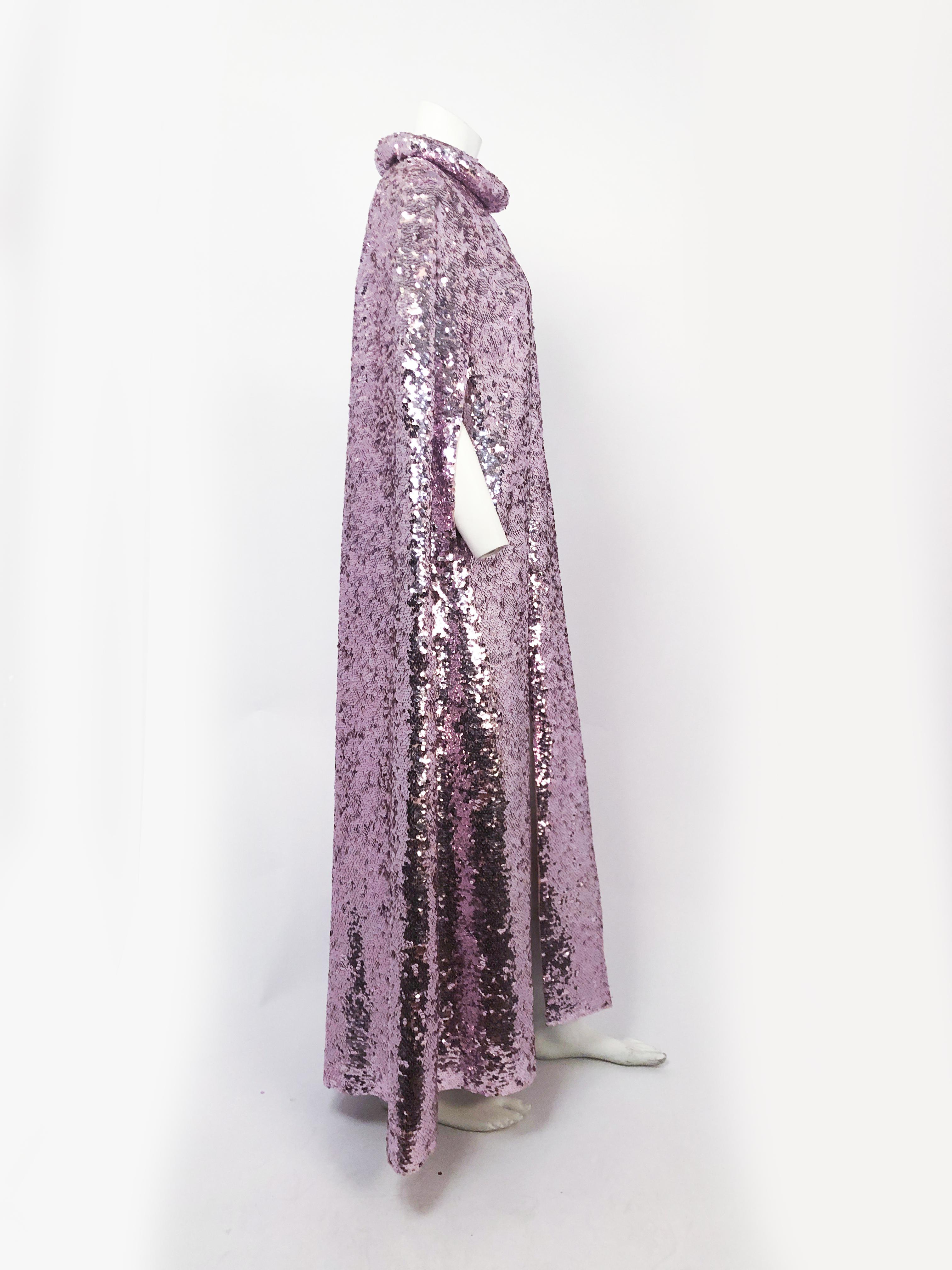 1960s Pink Sequin Full Length Cape In Good Condition In San Francisco, CA