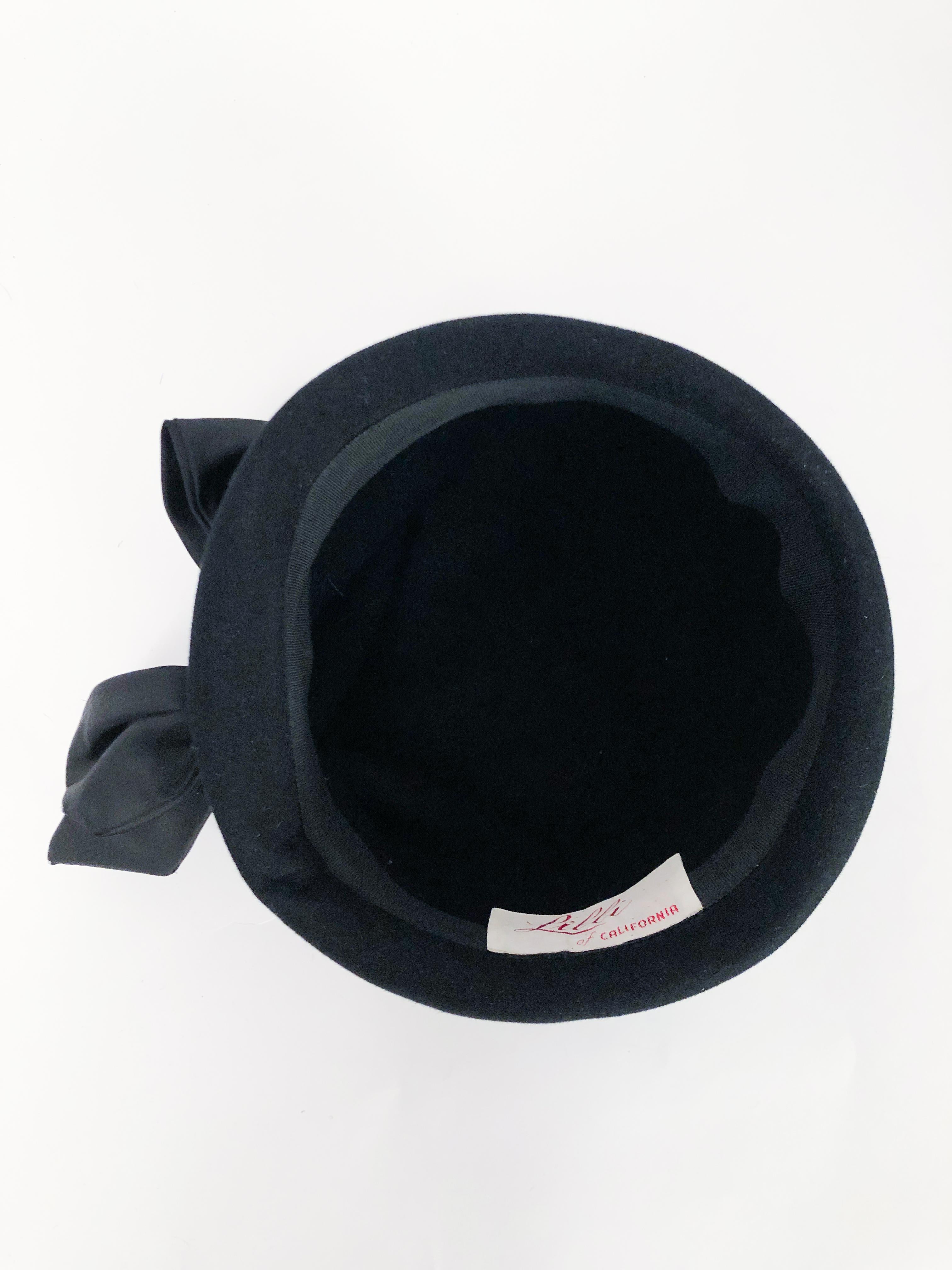 1960s Lilli Black Cashmere Cloche with Satin Charmeuse Bow and Band 4