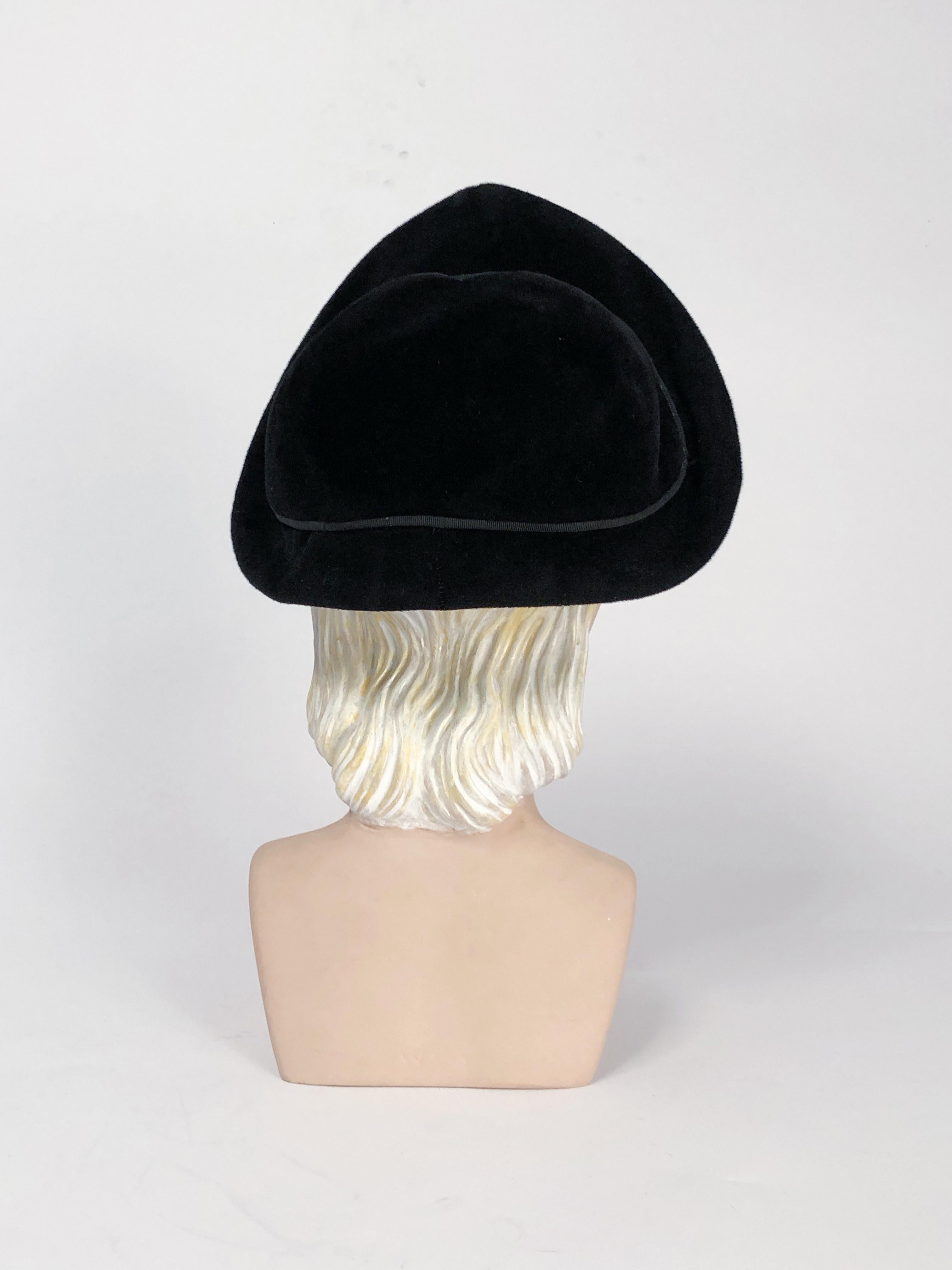 Women's 1940s Hattie Carnegie Black Velvet Hat 