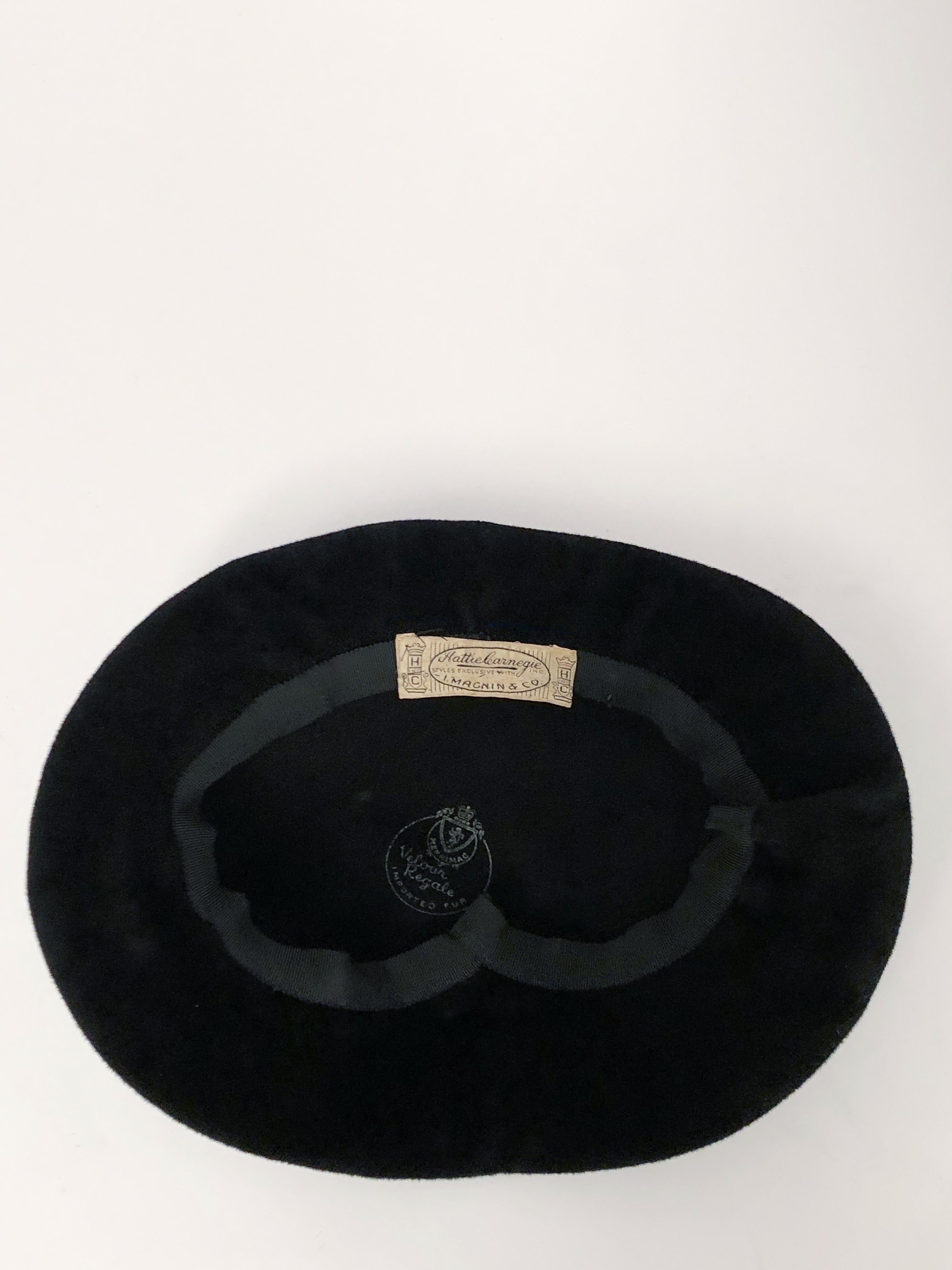 1940s Hattie Carnegie Black Velvet Hat  2
