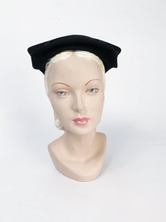 1950s Black Cashmere Sculptured Hat with Beadwork