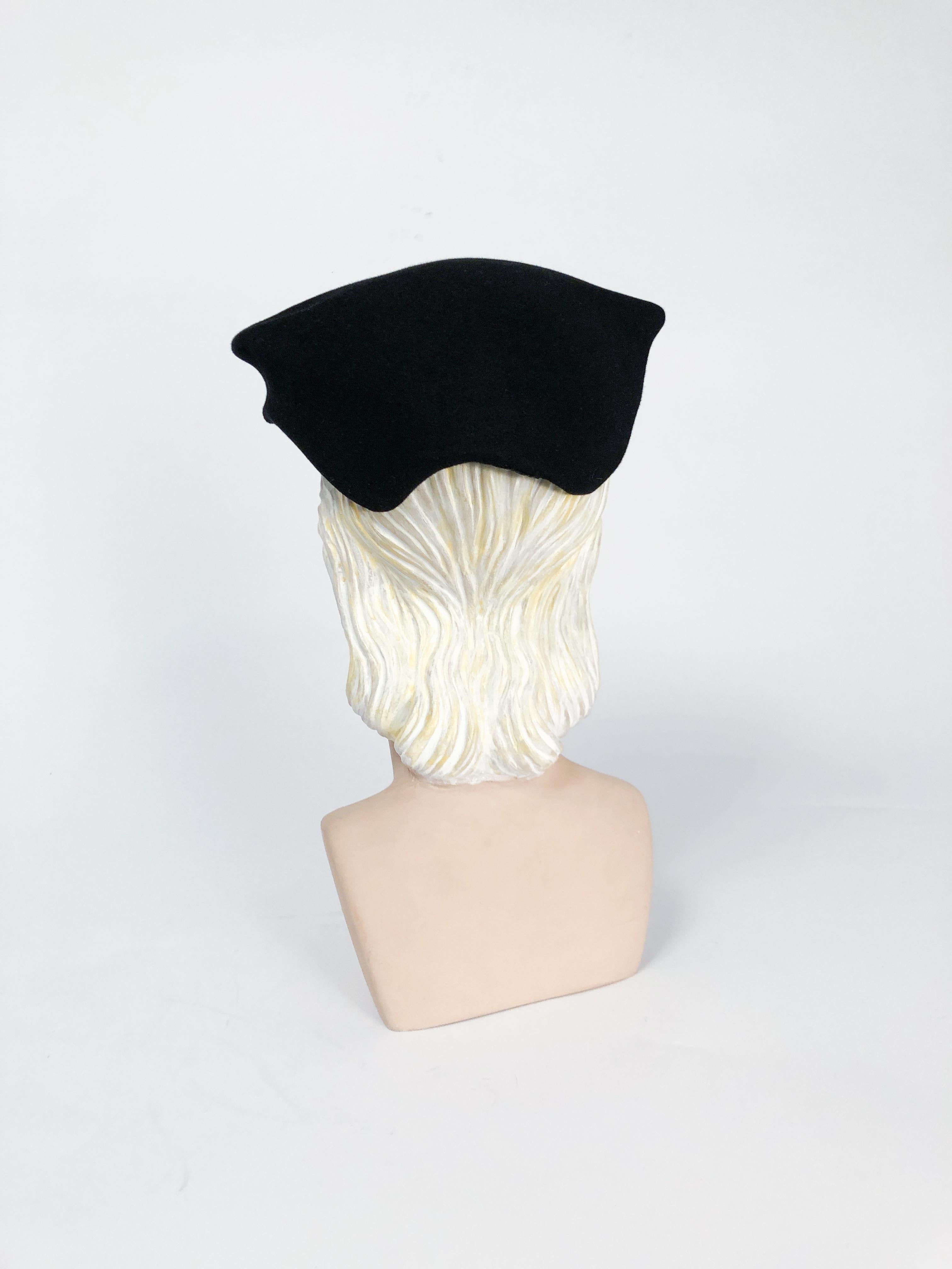 Women's 1950s Black Cashmere Sculptured Hat with Beadwork For Sale