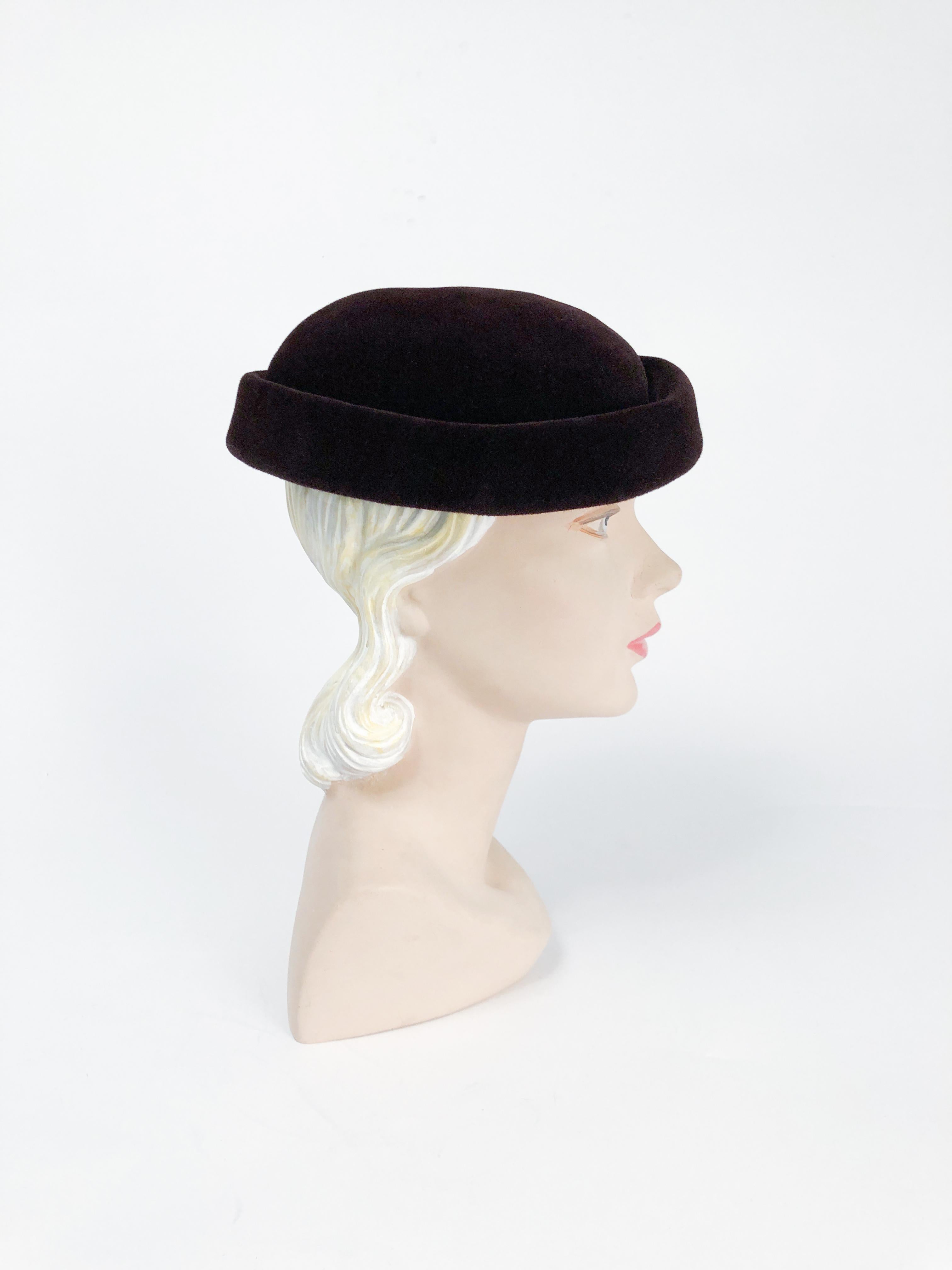 1950s Brown Silk Velvet Hat with rolled brim