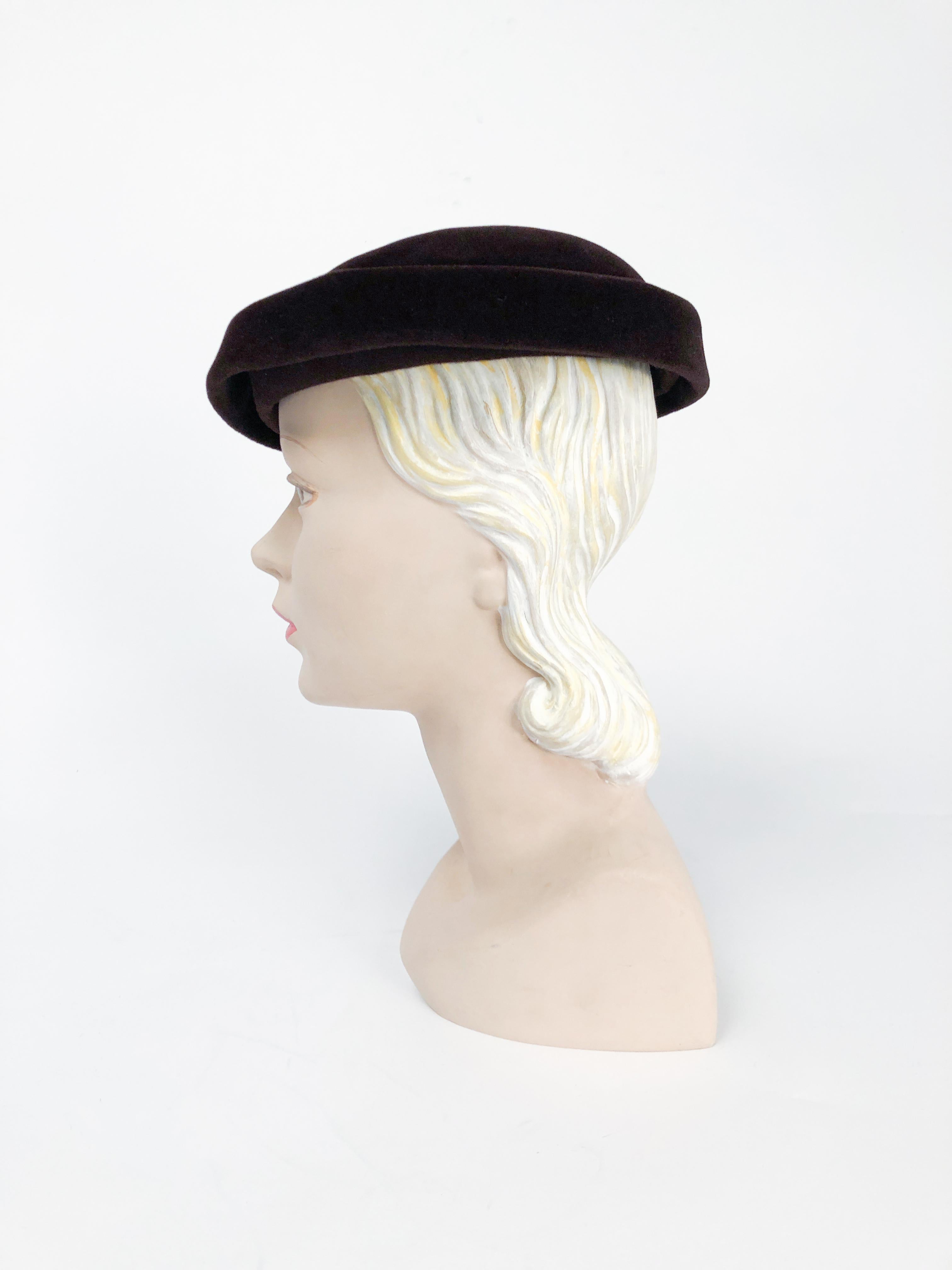1950s Brown Silk Velvet Hat In Good Condition In San Francisco, CA