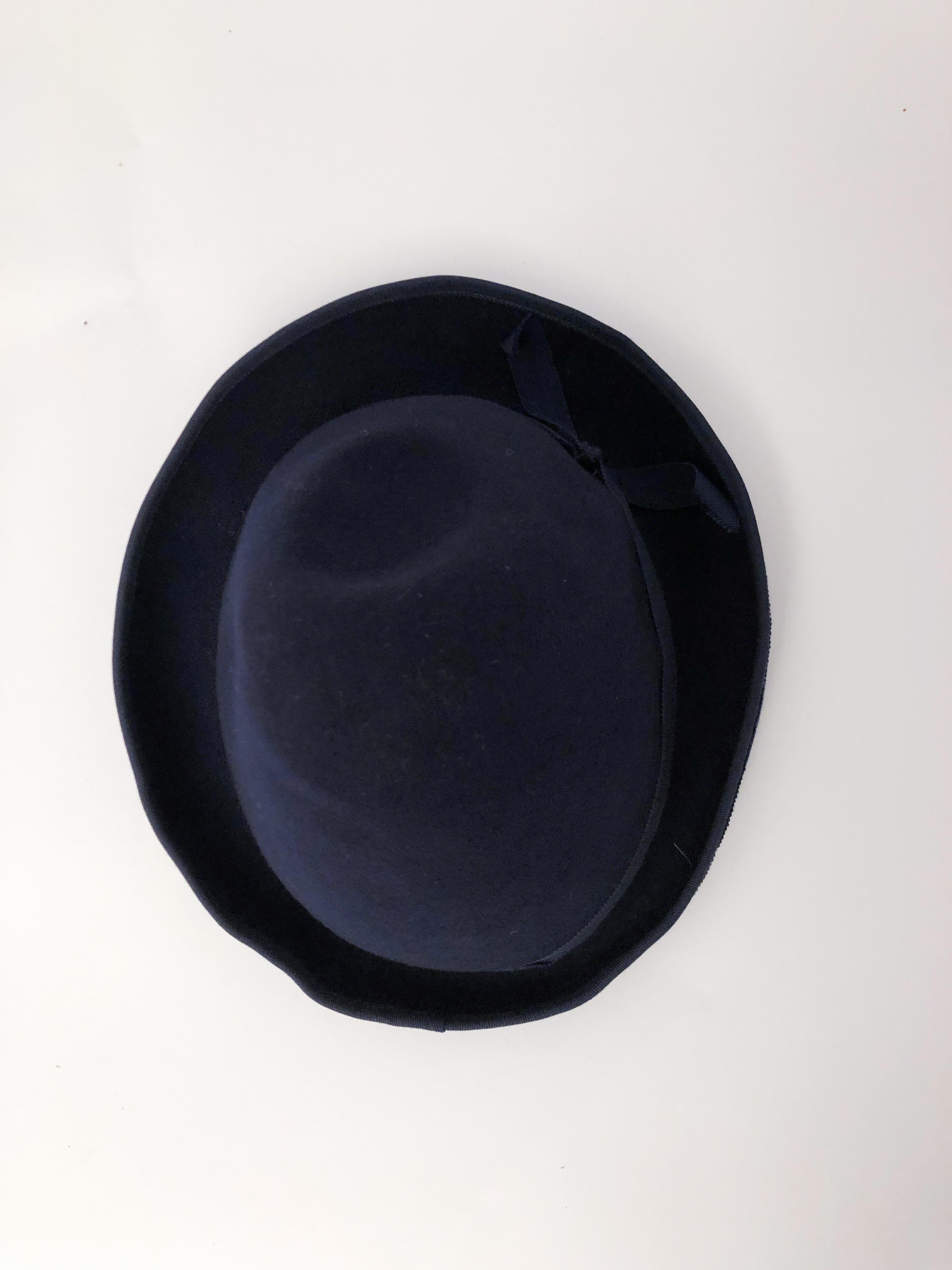 Gray 1930s Navy Felt Cone Hat  For Sale