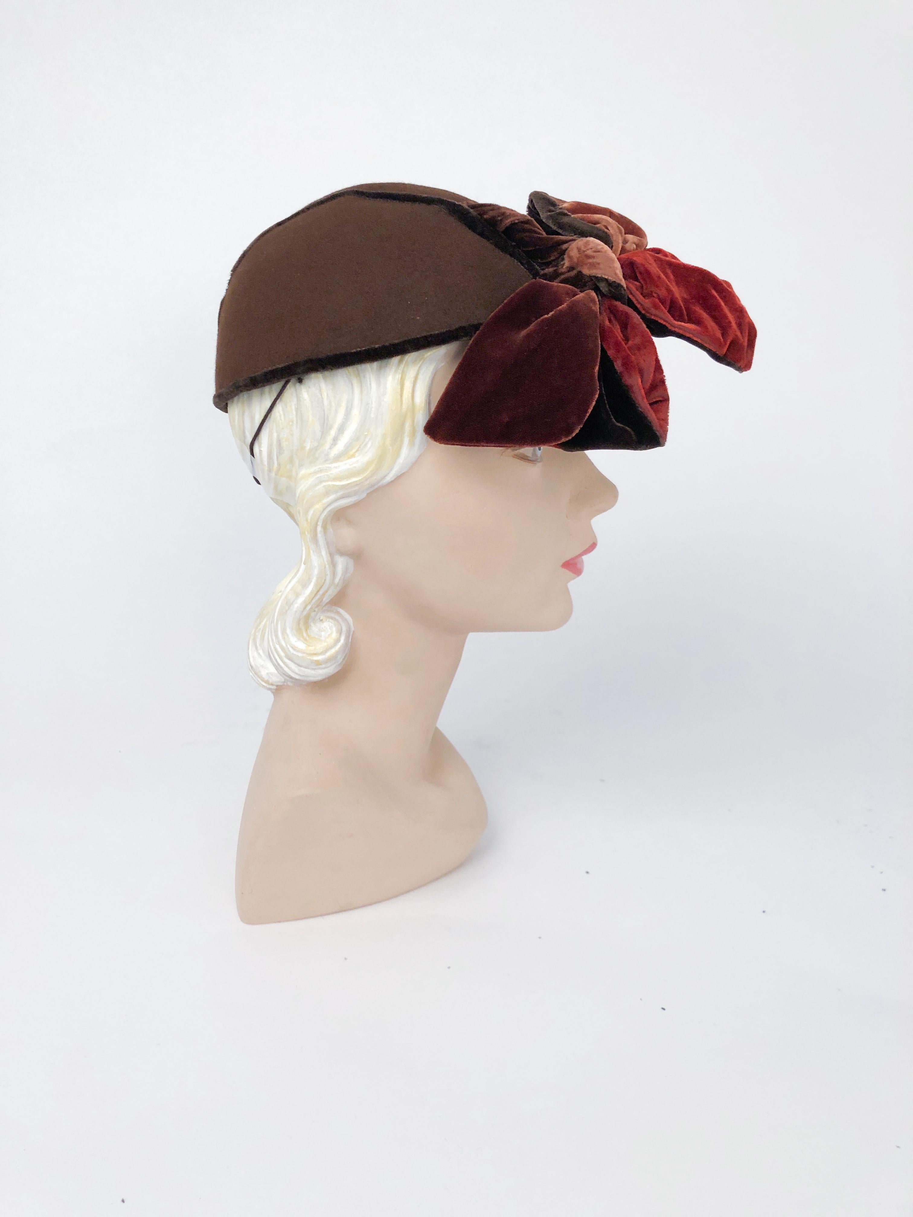 Gray 1930s Brown Cashmere Perch Hat