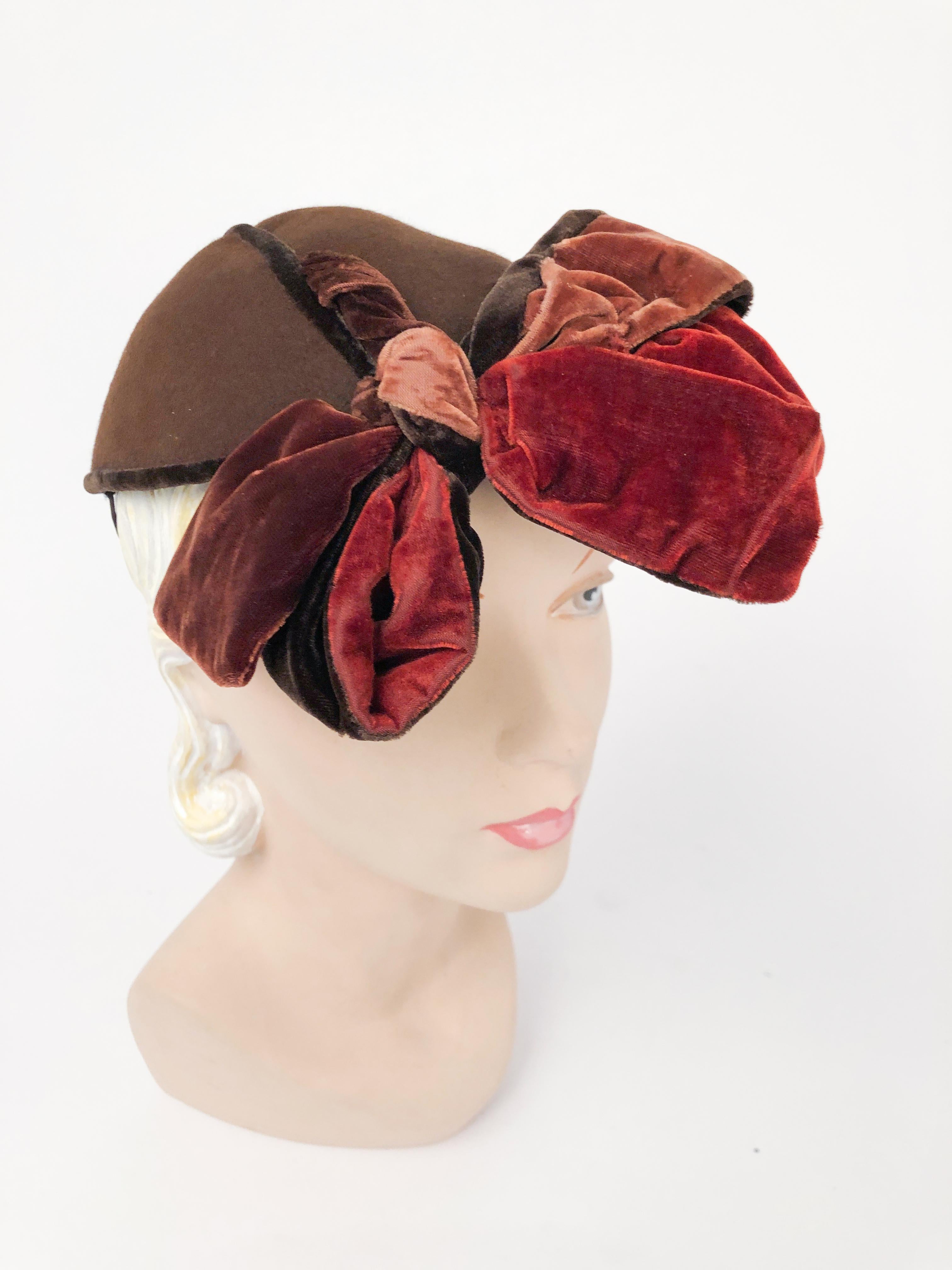 Women's 1930s Brown Cashmere Perch Hat