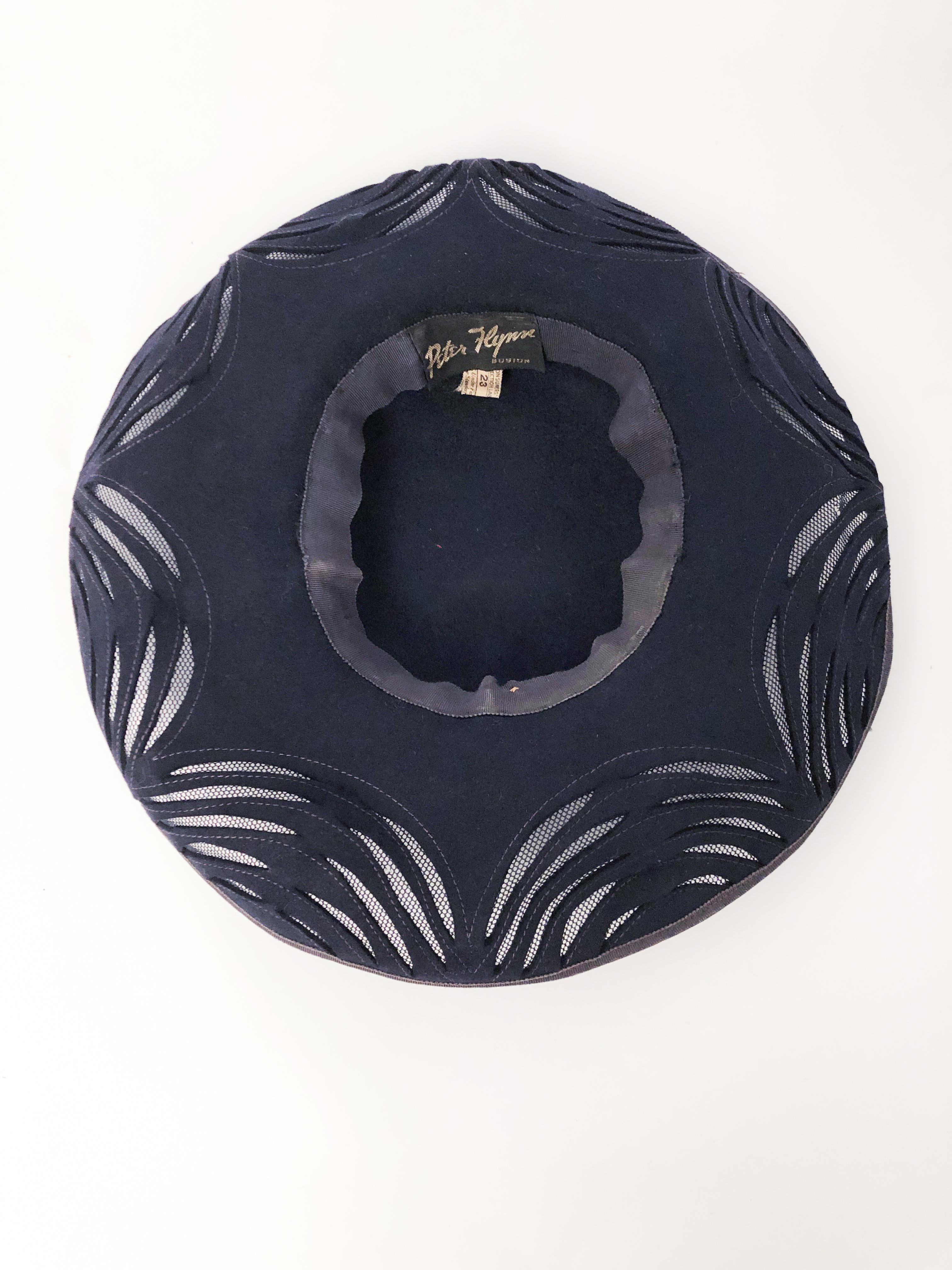 1940s Navy Felt Hat with Hand Cut Pattern and Netting For Sale 1