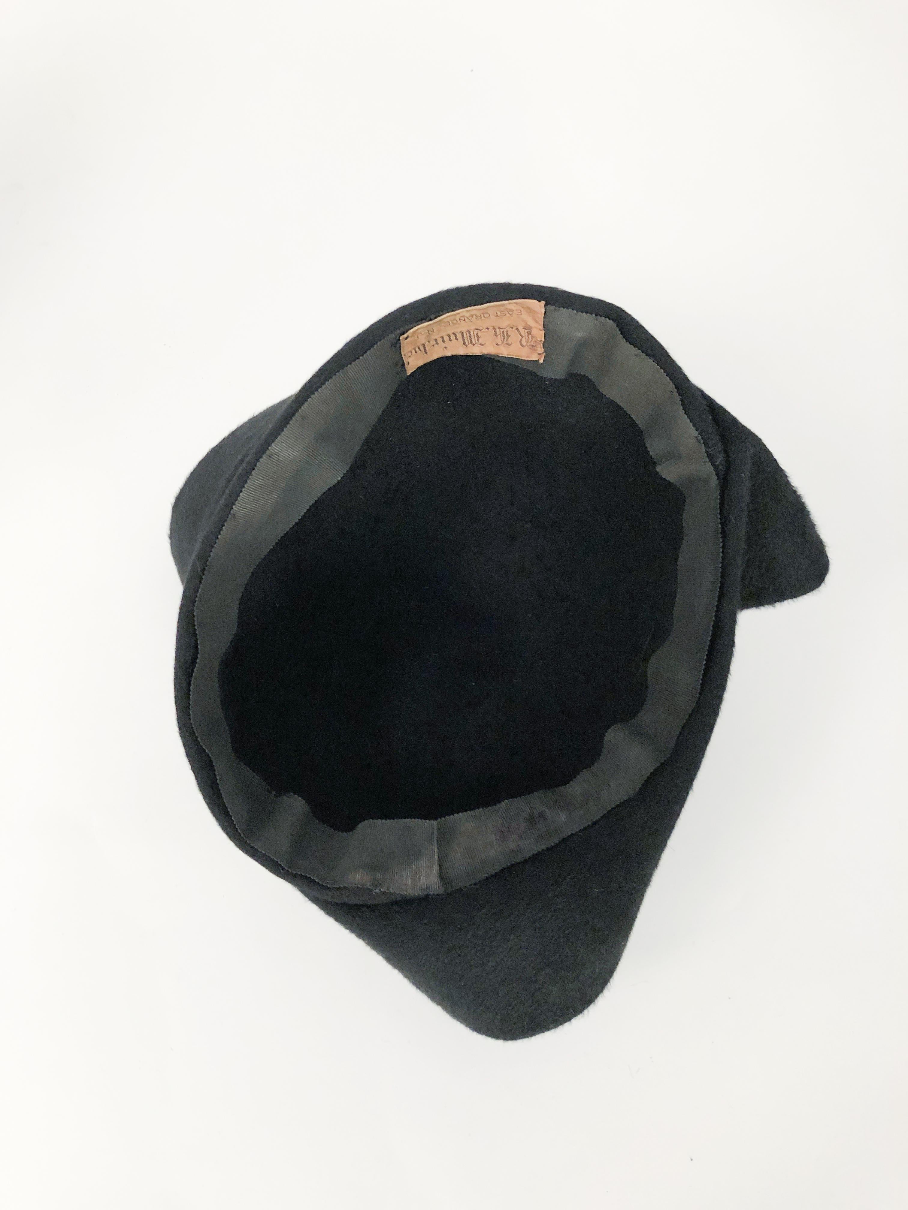 Women's 1930s Black Cashmere Felt Pirate Hat with Sterling Silver Accent