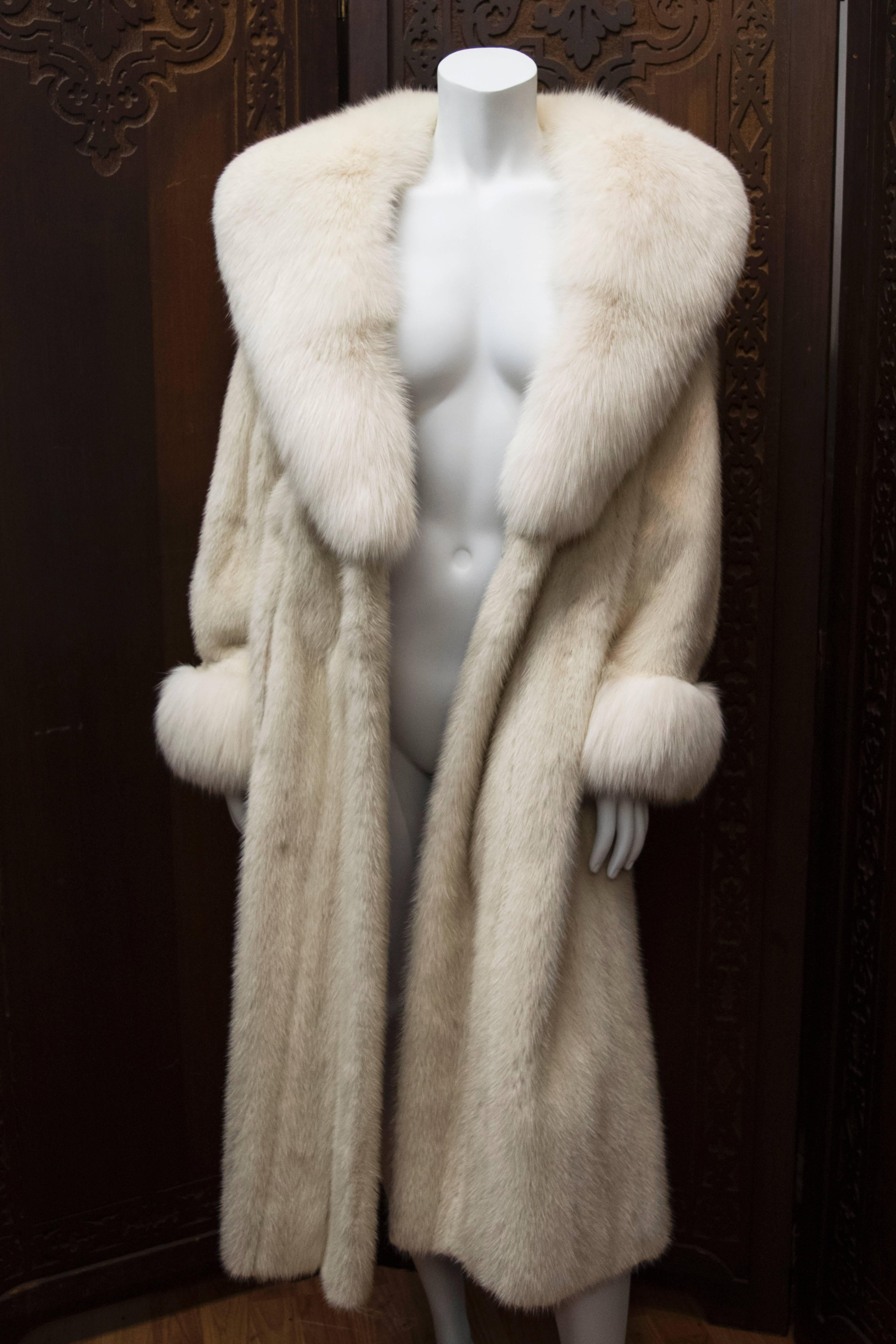 Beige Christian Dior Fourrure Fox Trimmed White Mink Fur Coat