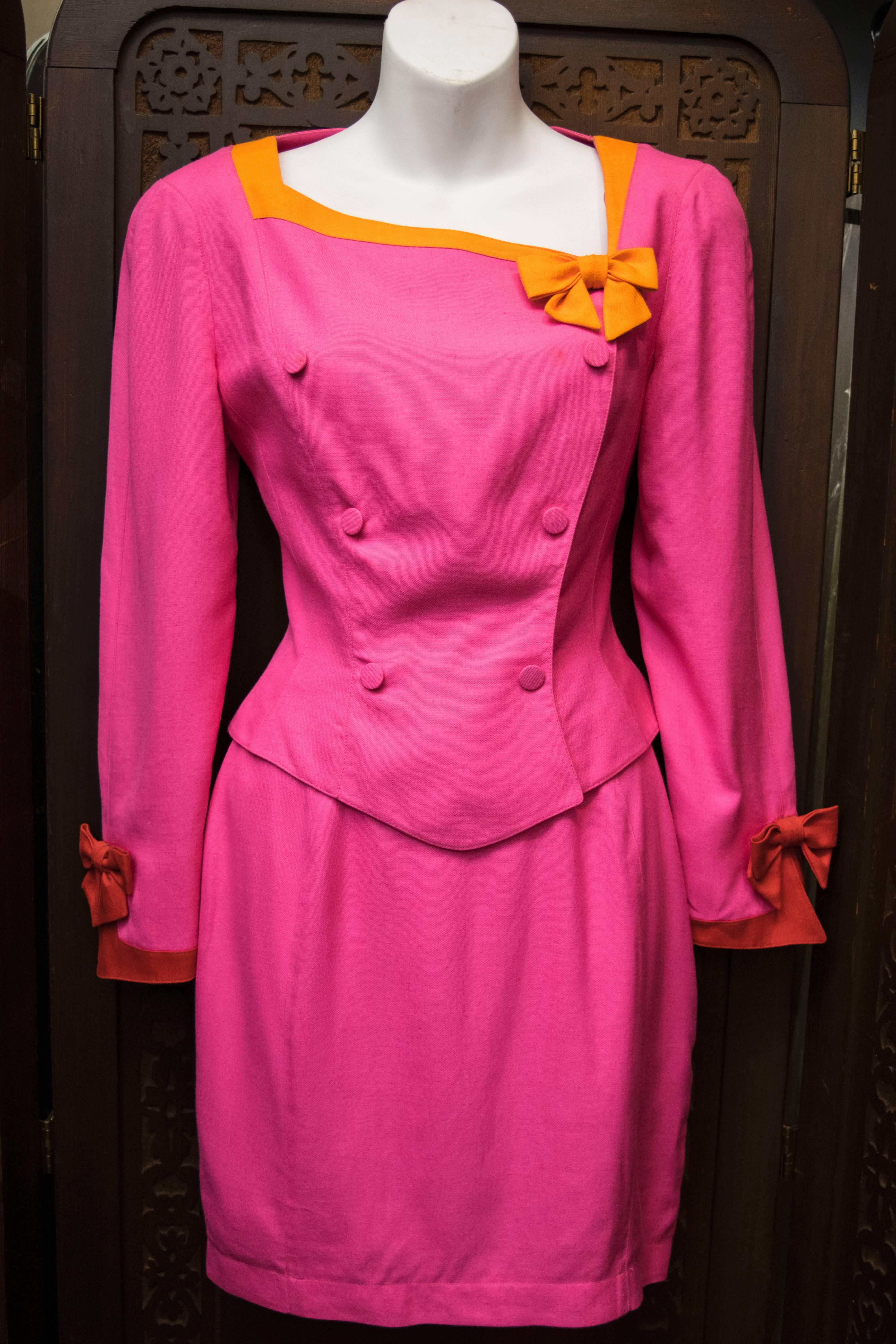 1980s Thierry Mugler Two Piece Pink Suit 1