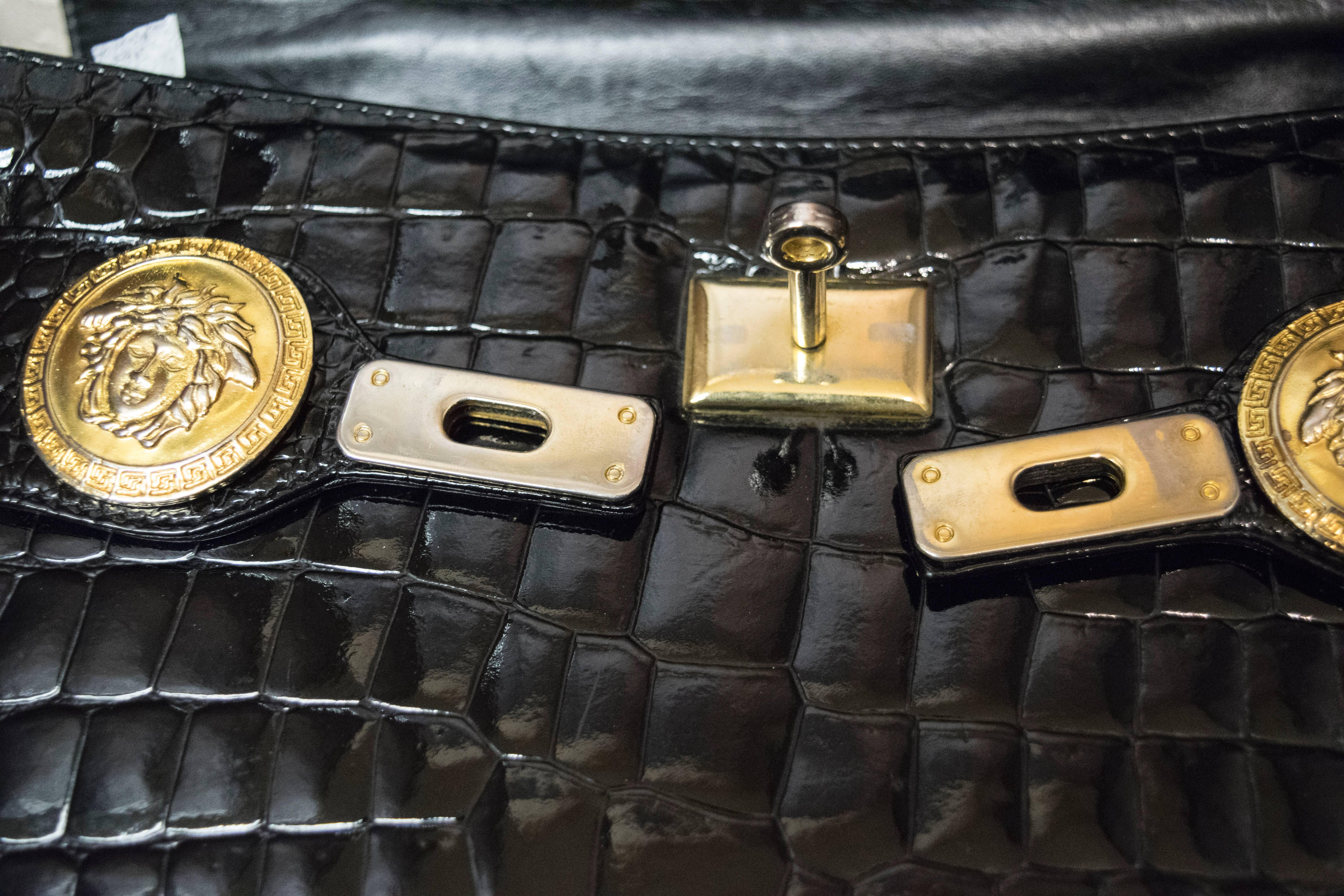 1980s Gianni Versace Embossed Crocodile Handbag 3