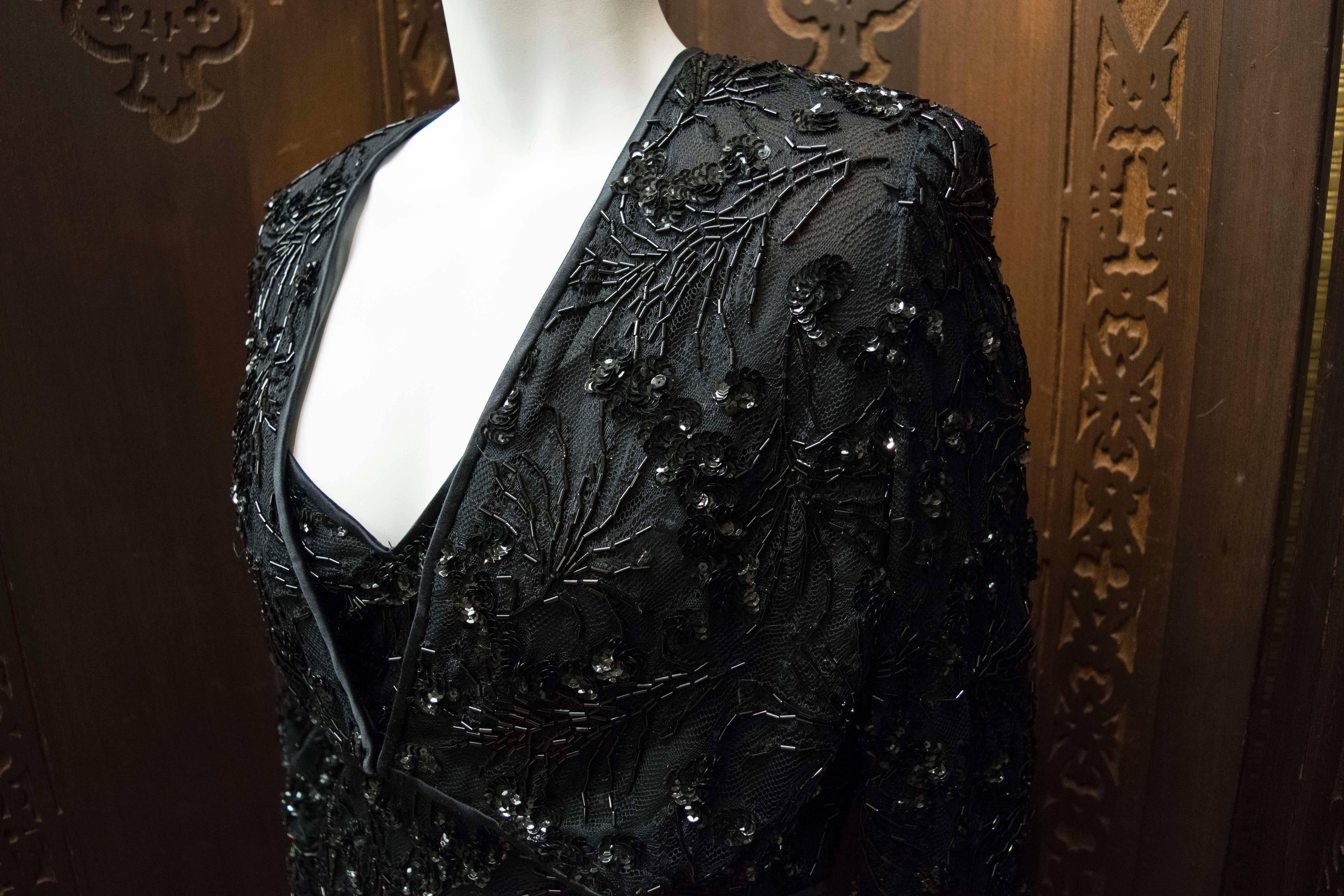 1980s Bob Mackie Black Beaded Two Piece Cocktail Dress and Bolero  In Good Condition In San Francisco, CA