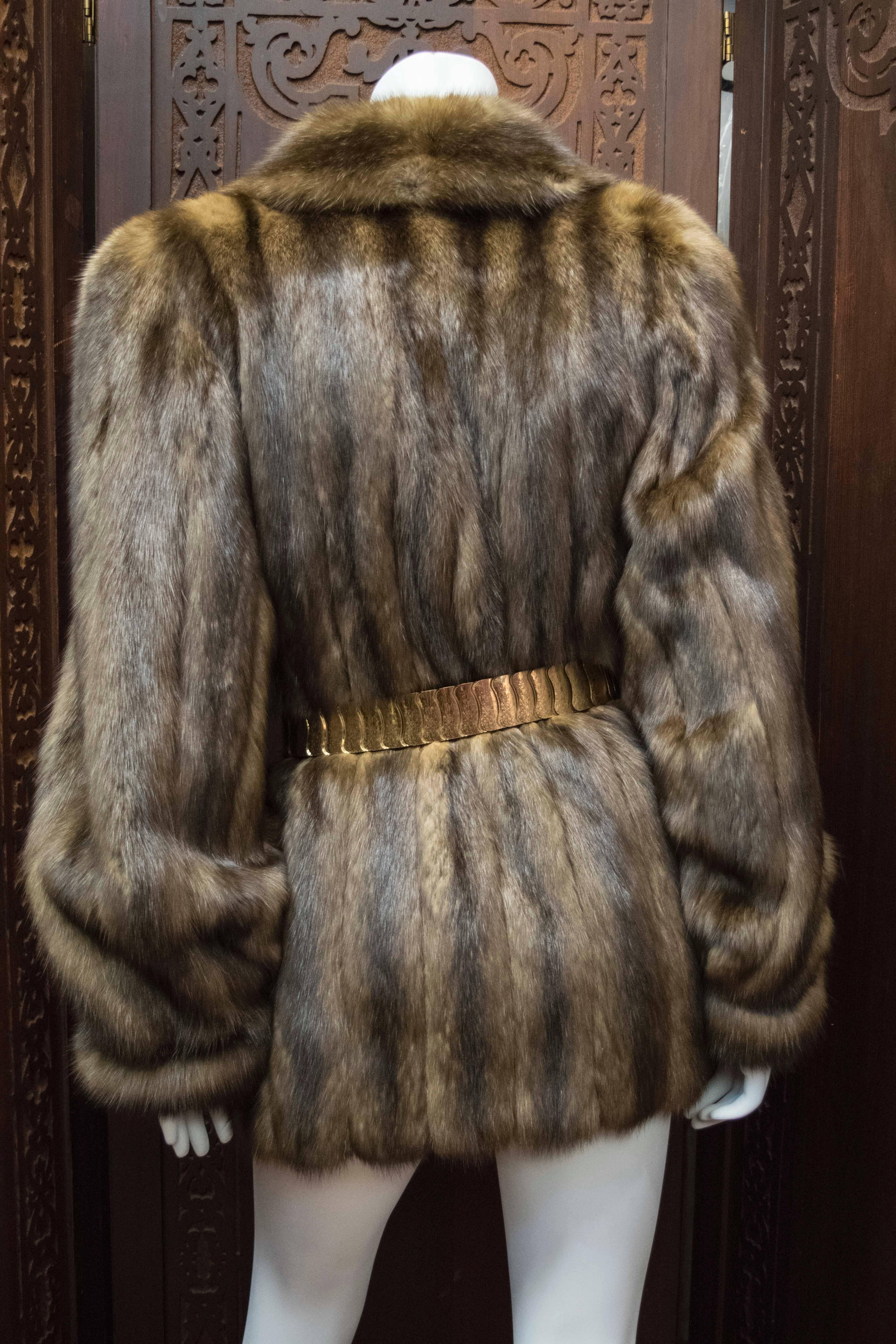 Brown Karl Lagerfeld Sable Fur Coat. 