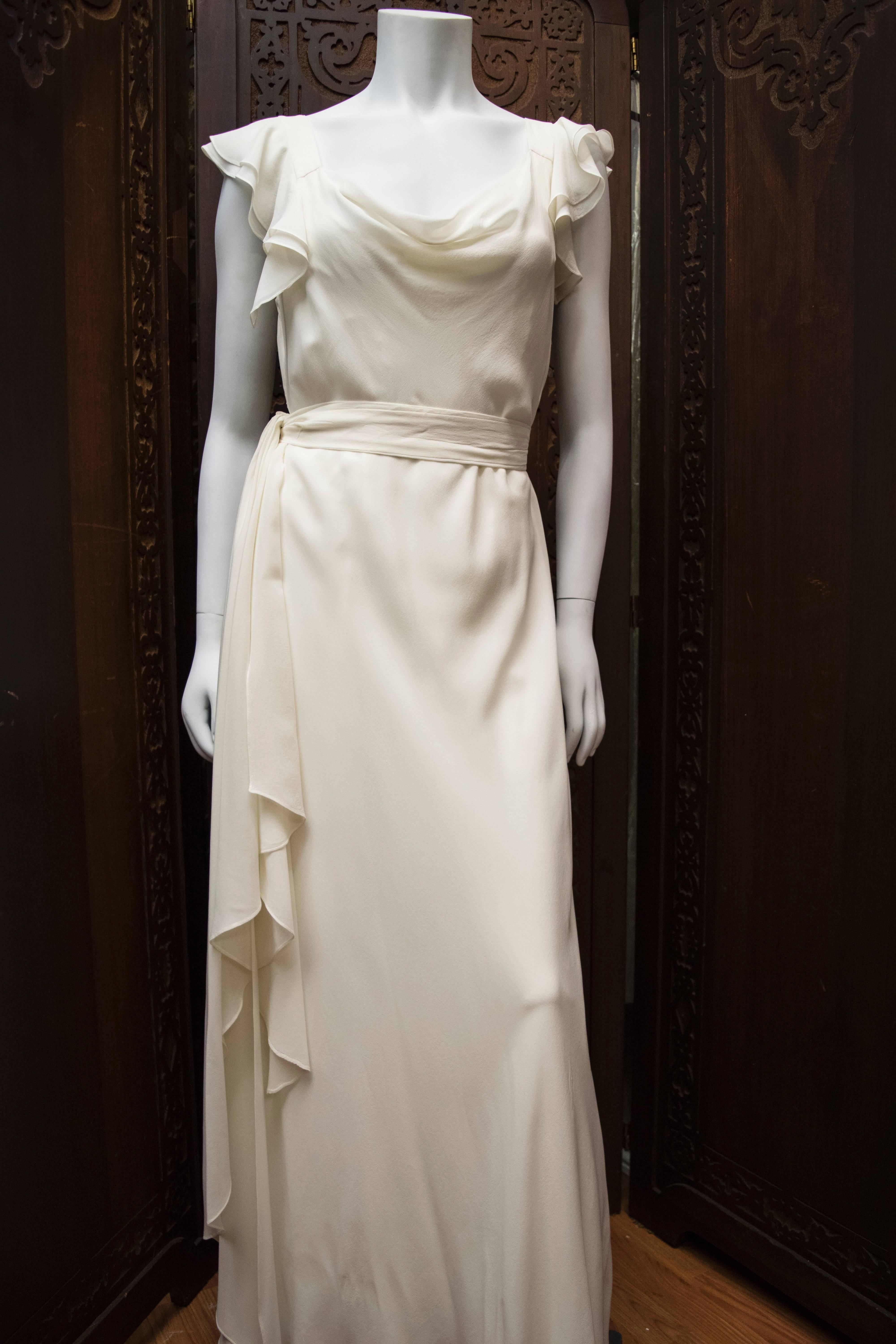 1930's Ivory Silk Chiffon Grecian Dress 2