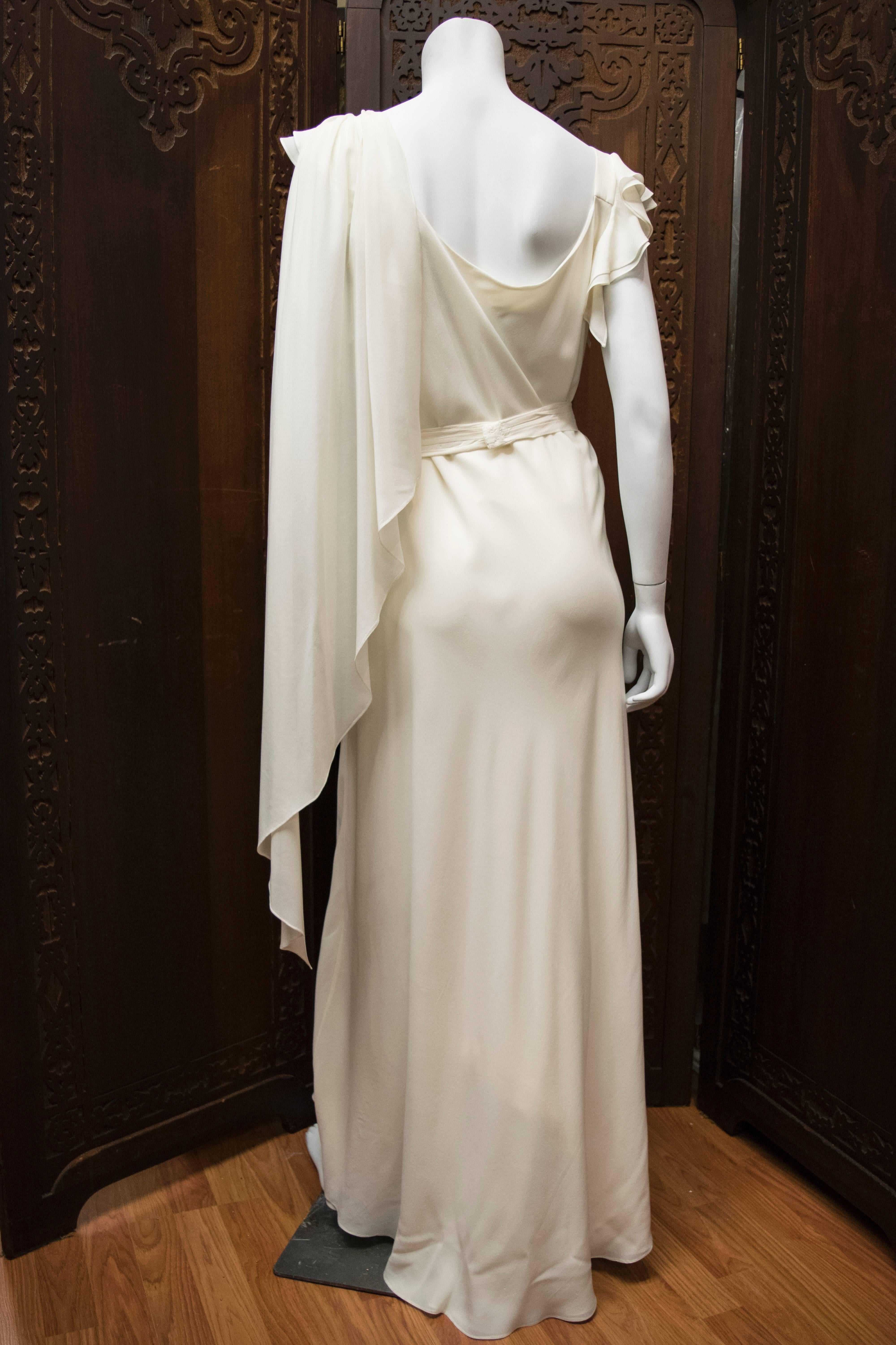 Gray 1930's Ivory Silk Chiffon Grecian Dress