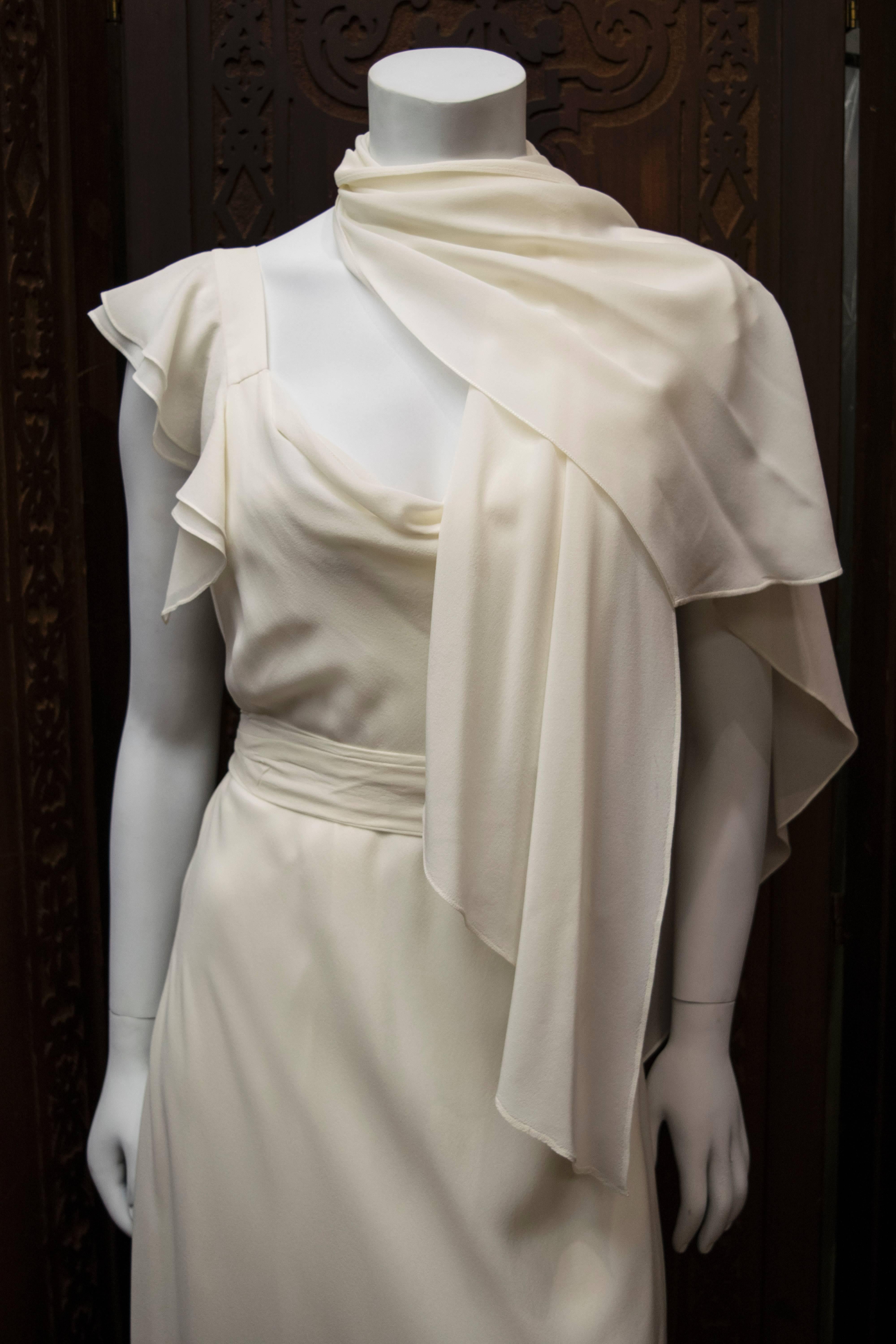 1930's Ivory Silk Chiffon Grecian Dress 1