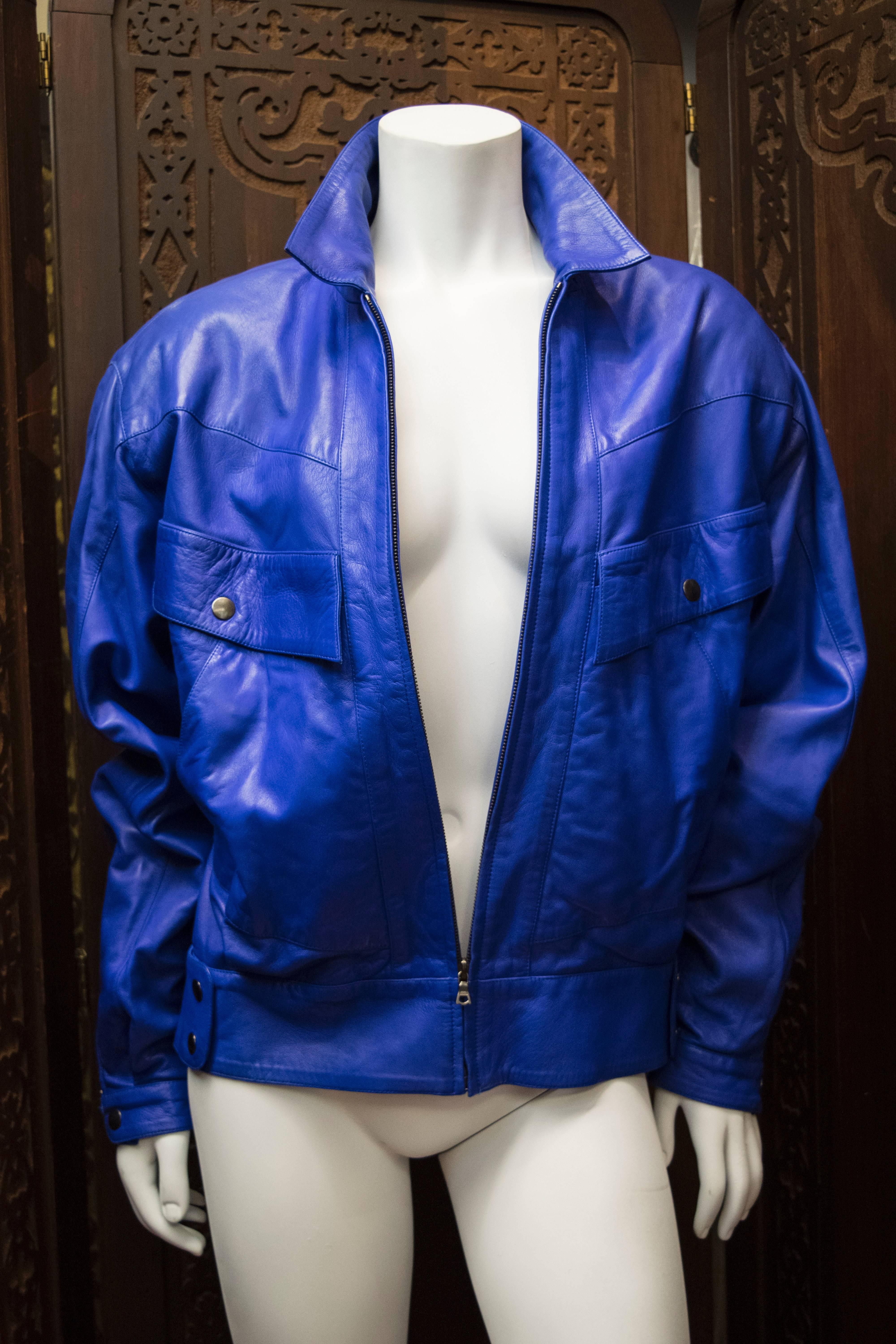 Claude Montana Blaue Lammfell-Lederjacke im Zustand „Gut“ in San Francisco, CA