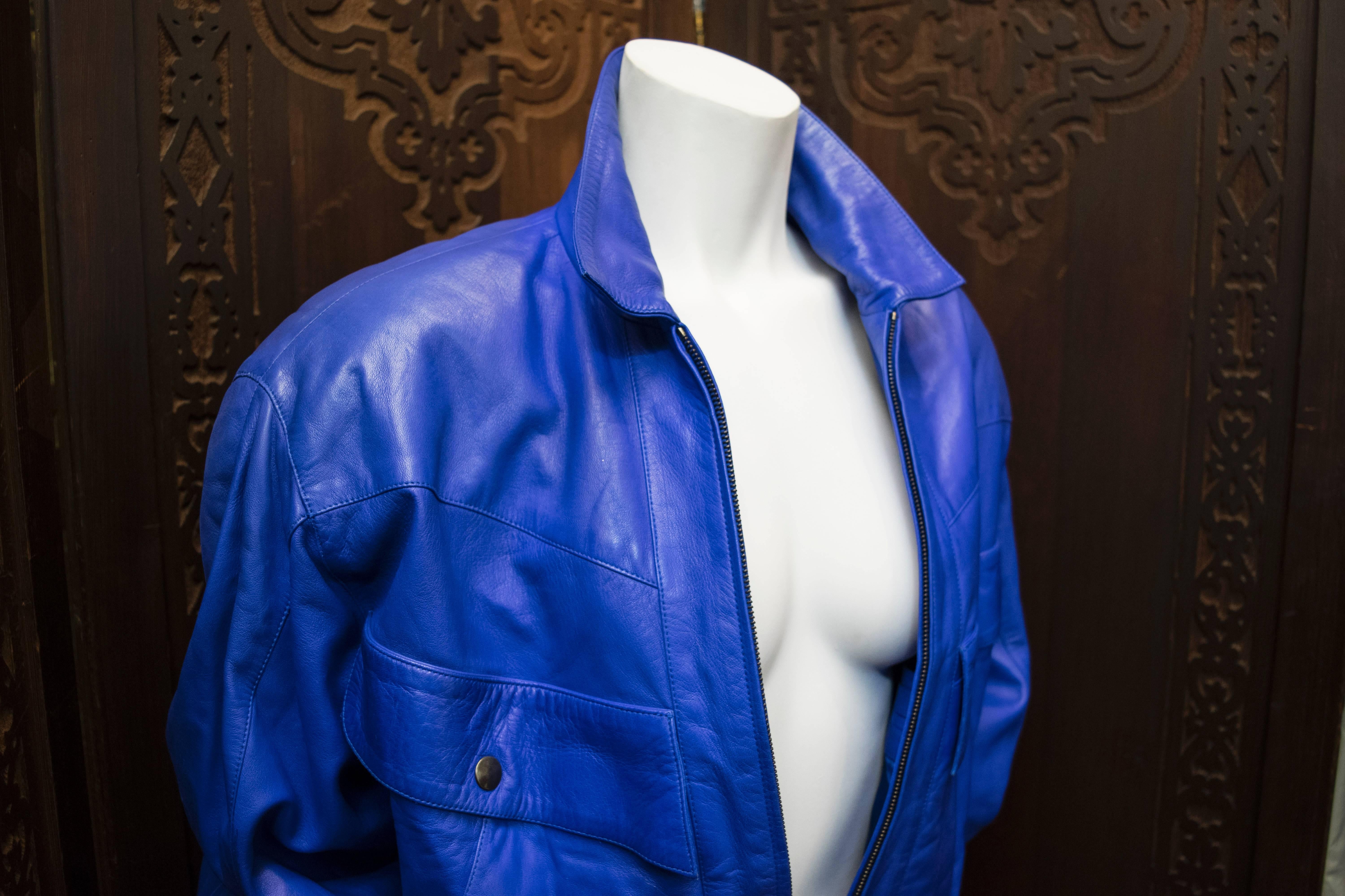 Women's Claude Montana Blue Lambs Leather Jacket