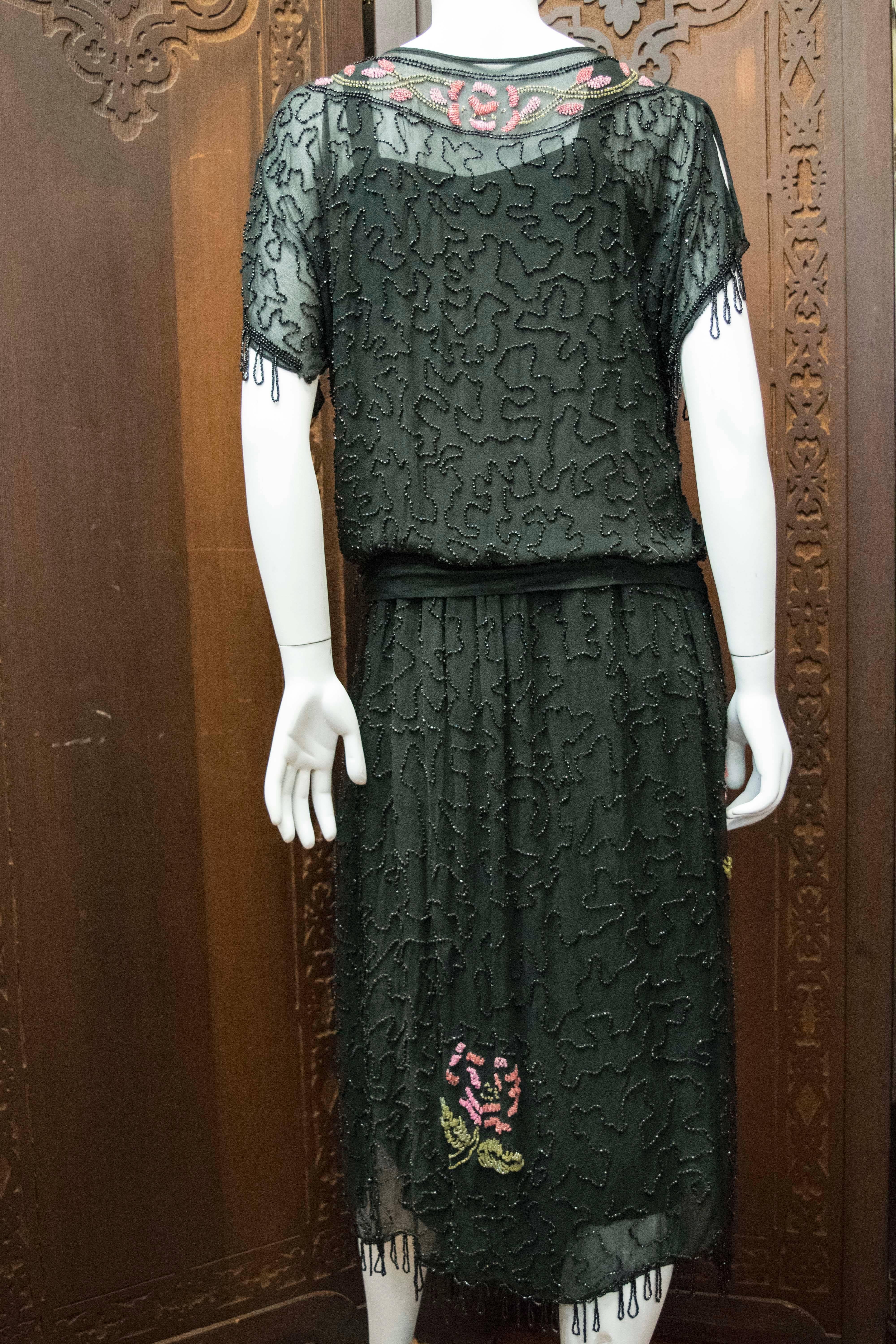 1920s Black Beaded Flapper Dress 2