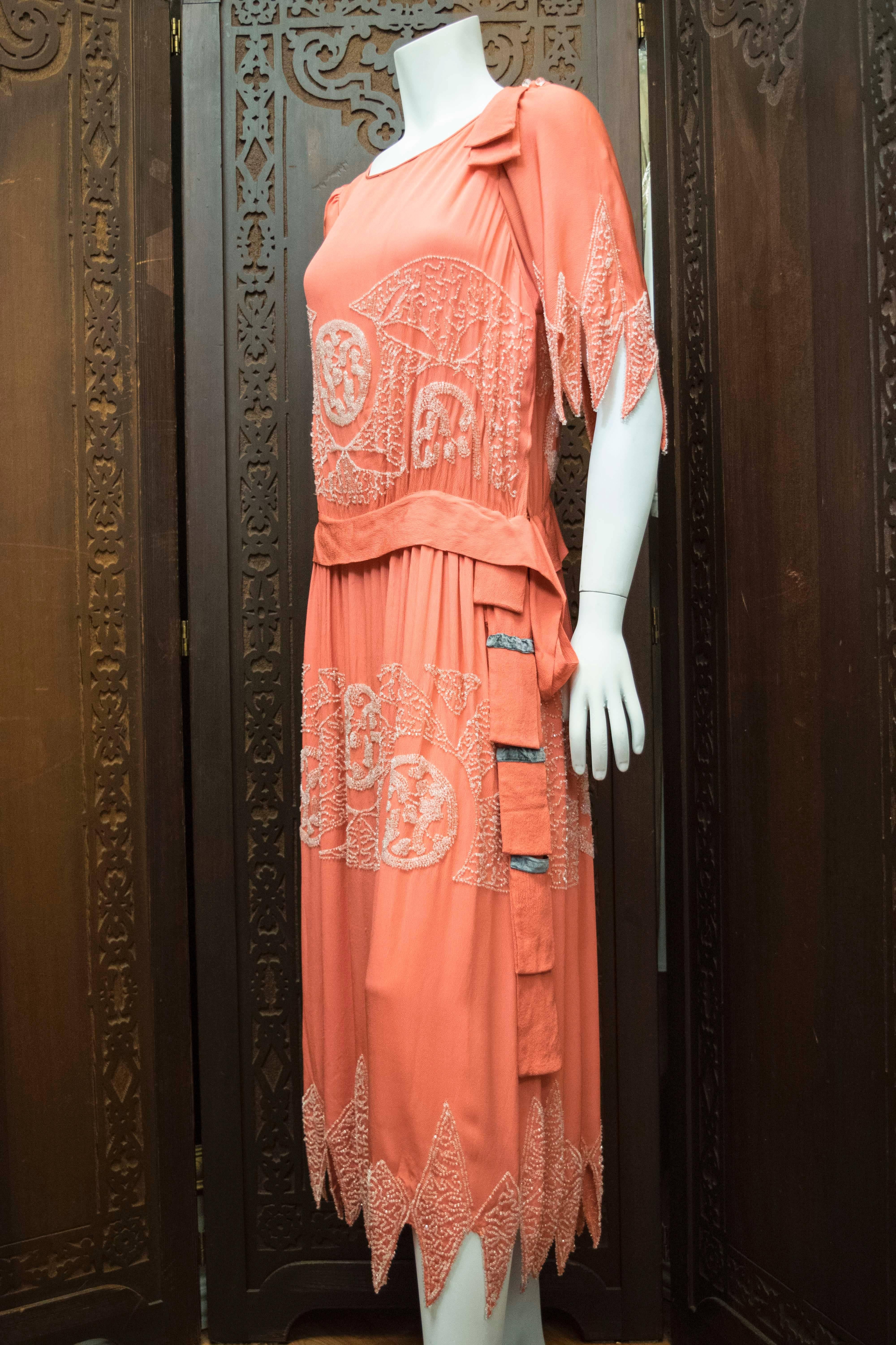 1920s Pink Beaded Flapper Dress 2