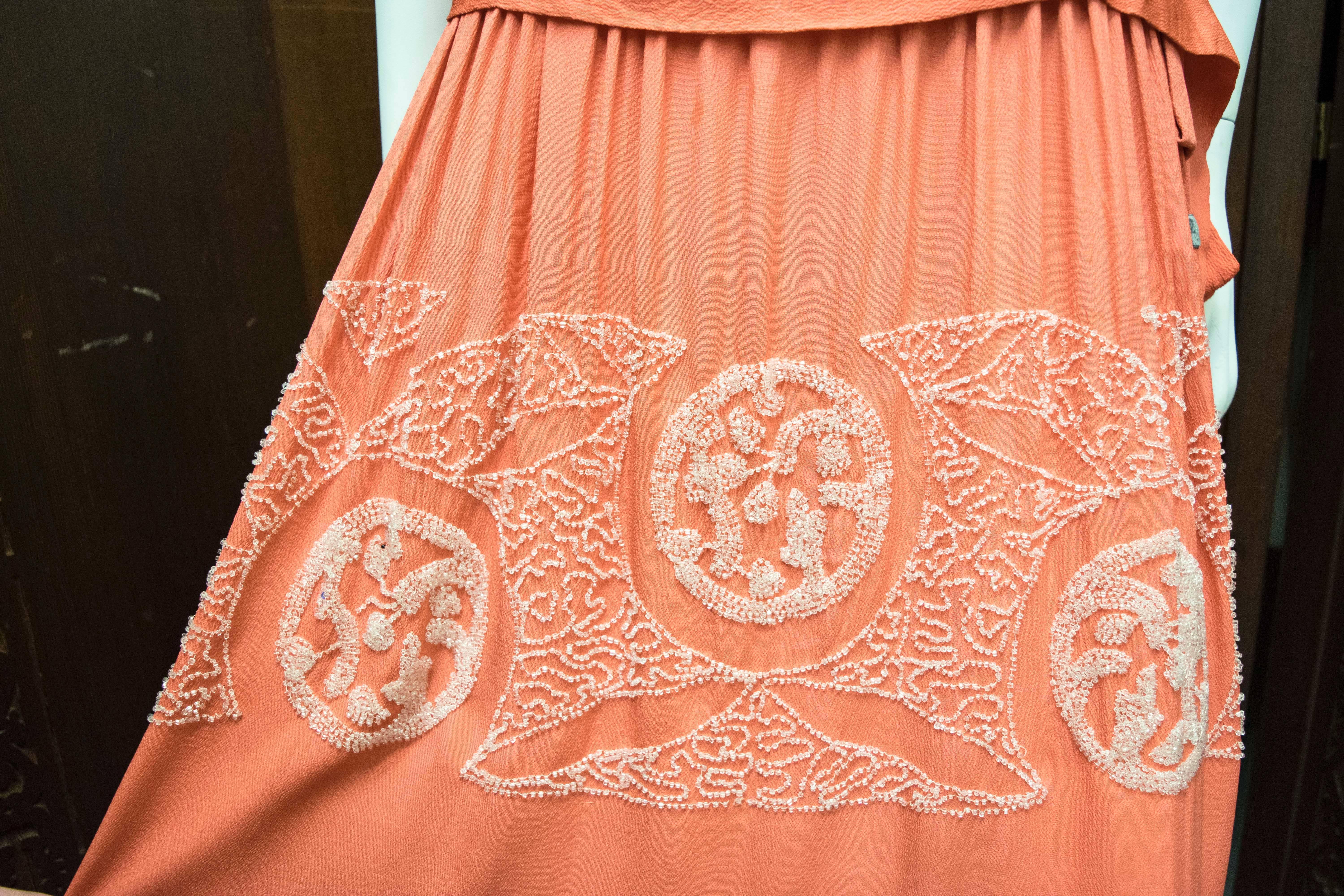Orange 1920s Pink Beaded Flapper Dress
