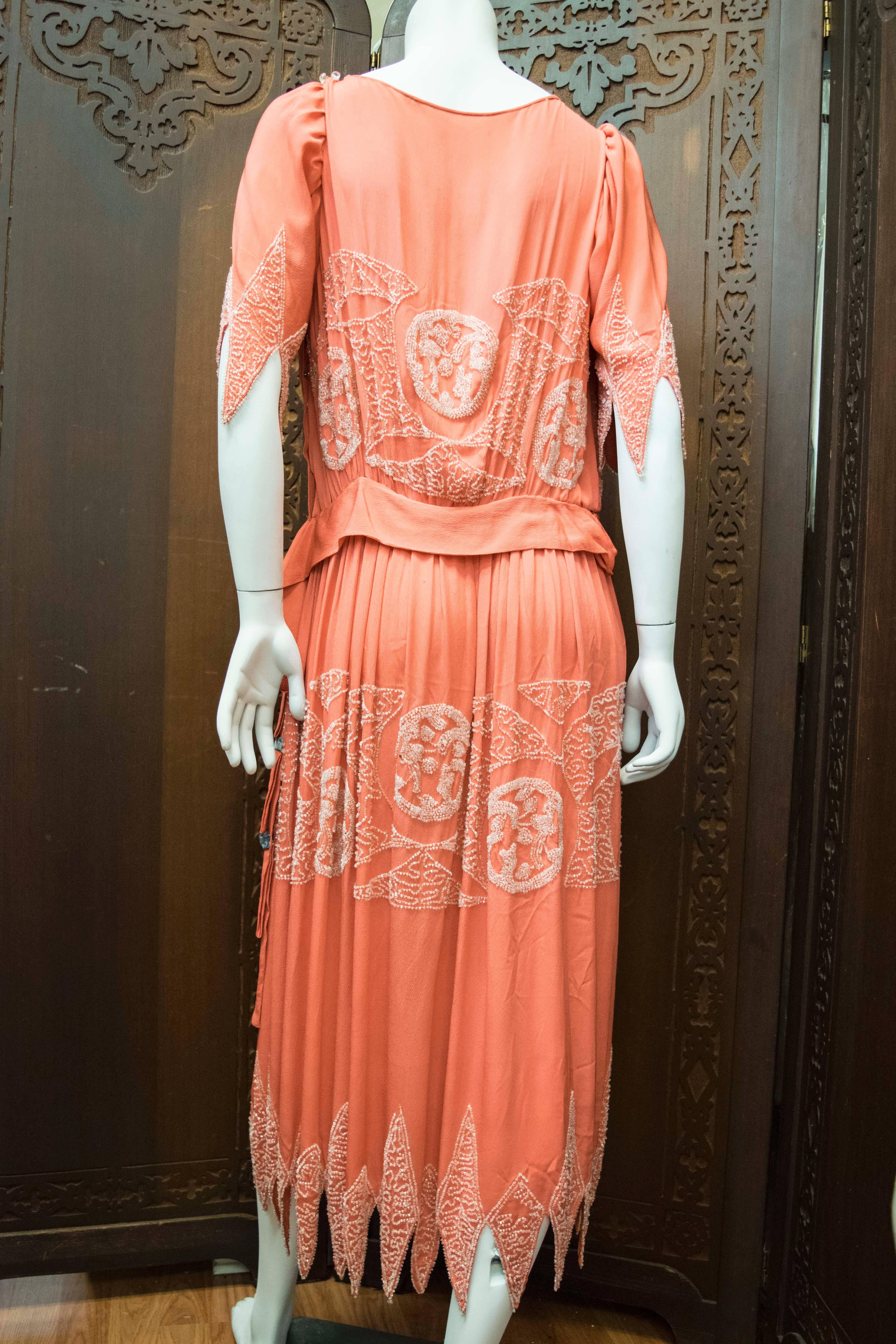 1920s Pink Beaded Flapper Dress In Good Condition In San Francisco, CA