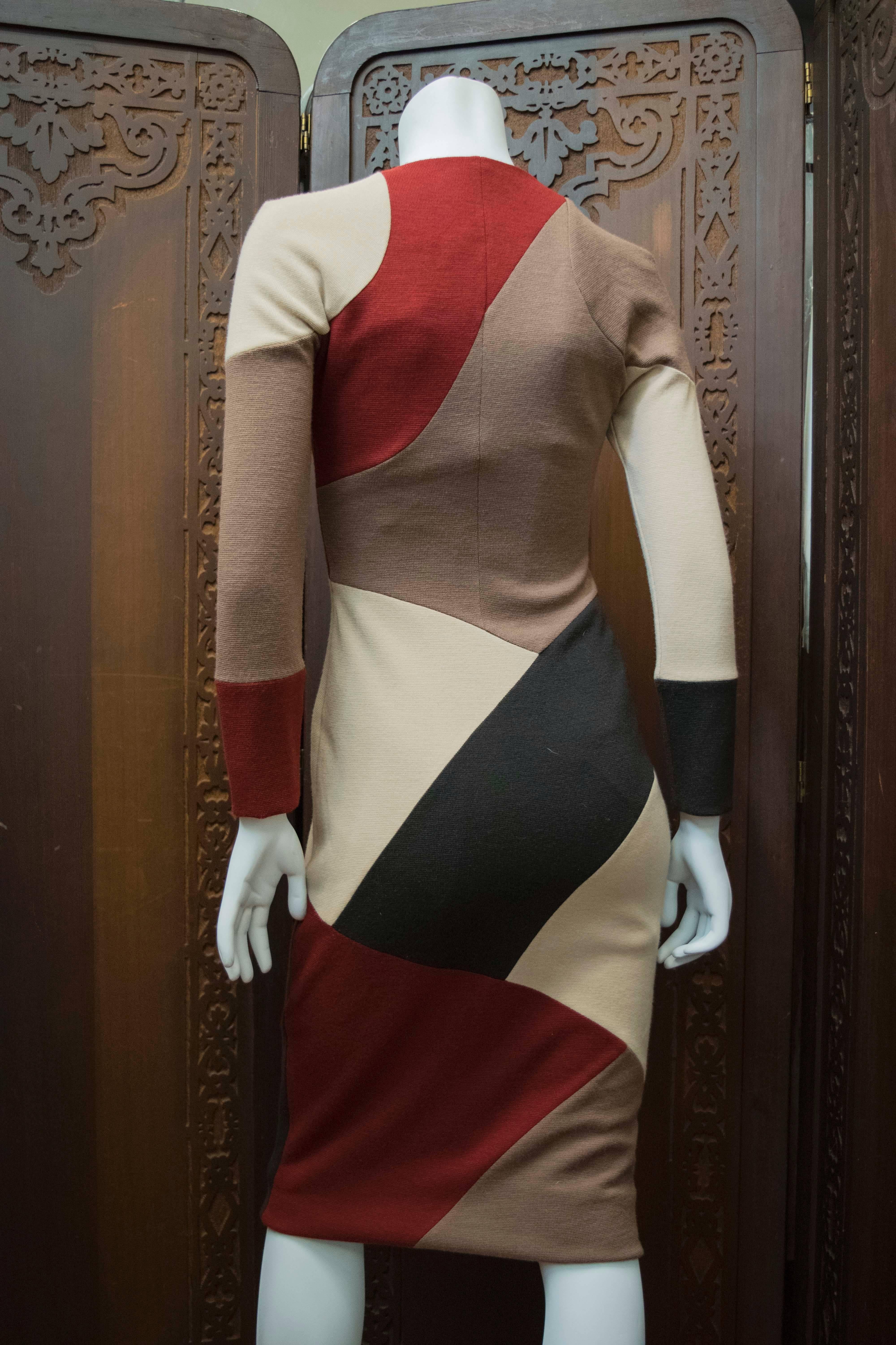 Brown Geometric Knit Missoni Bodycon Dress For Sale