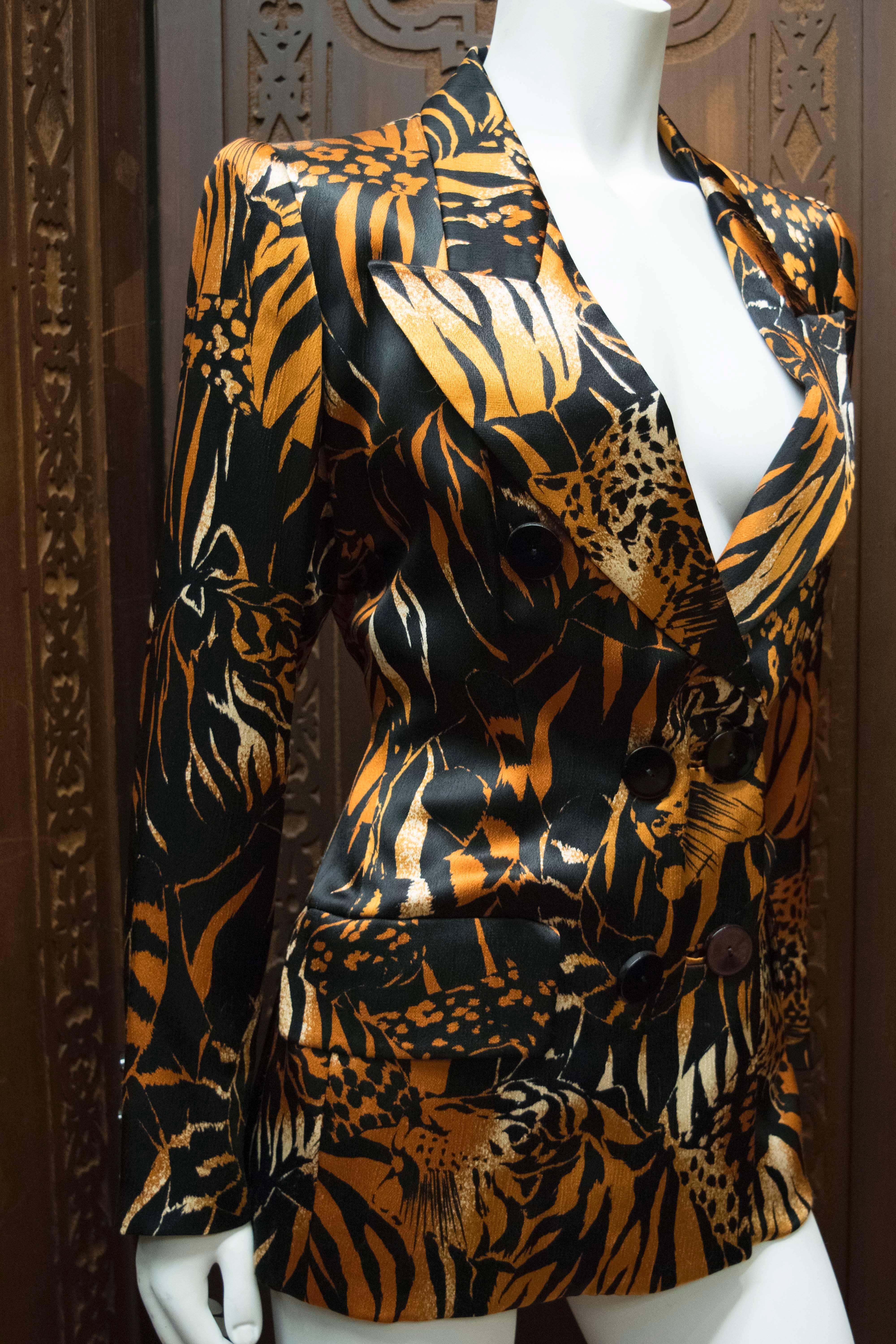 Yves Saint Laurent Animal Print Double Breasted Blazer  In Excellent Condition In San Francisco, CA