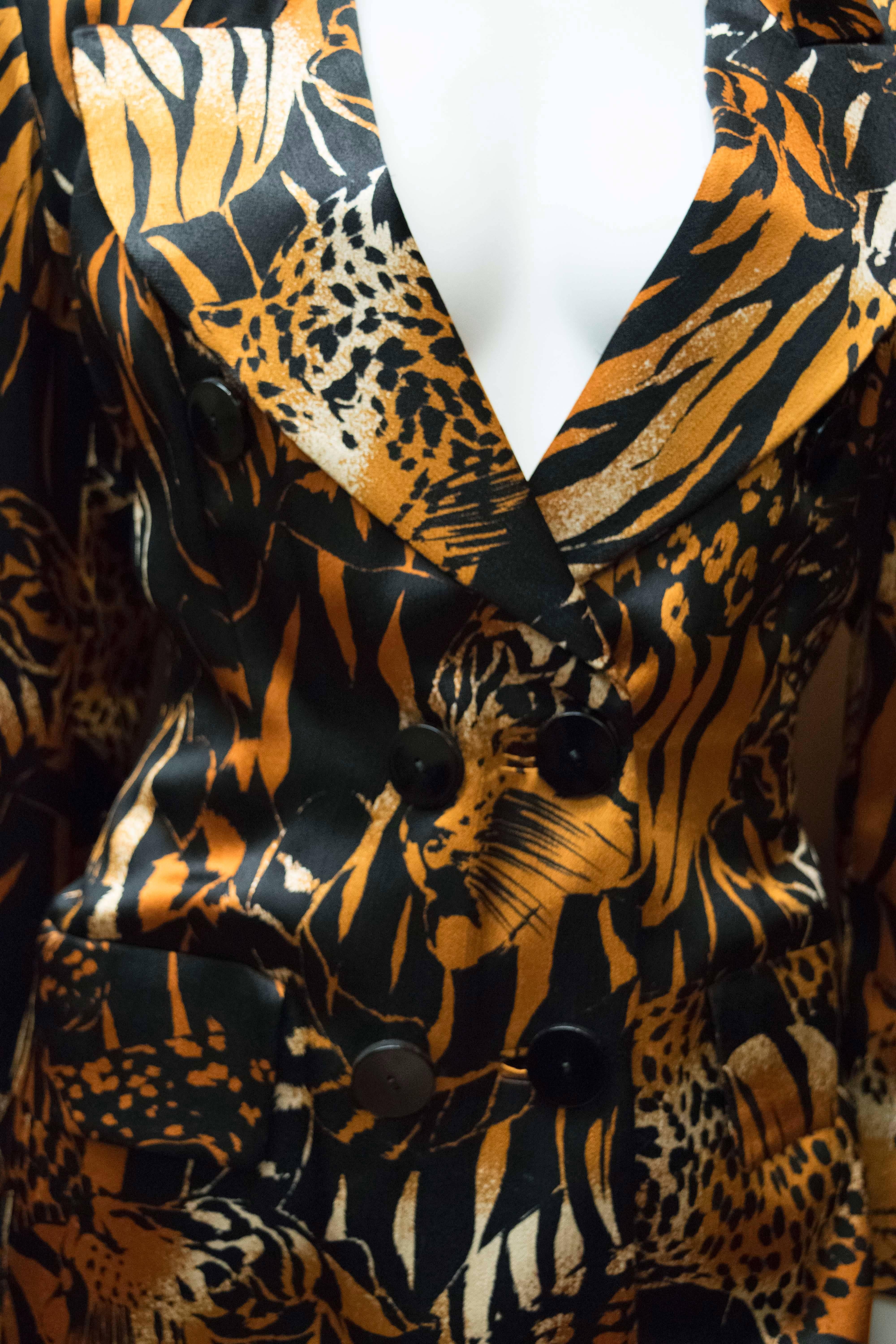 Women's Yves Saint Laurent Animal Print Double Breasted Blazer 