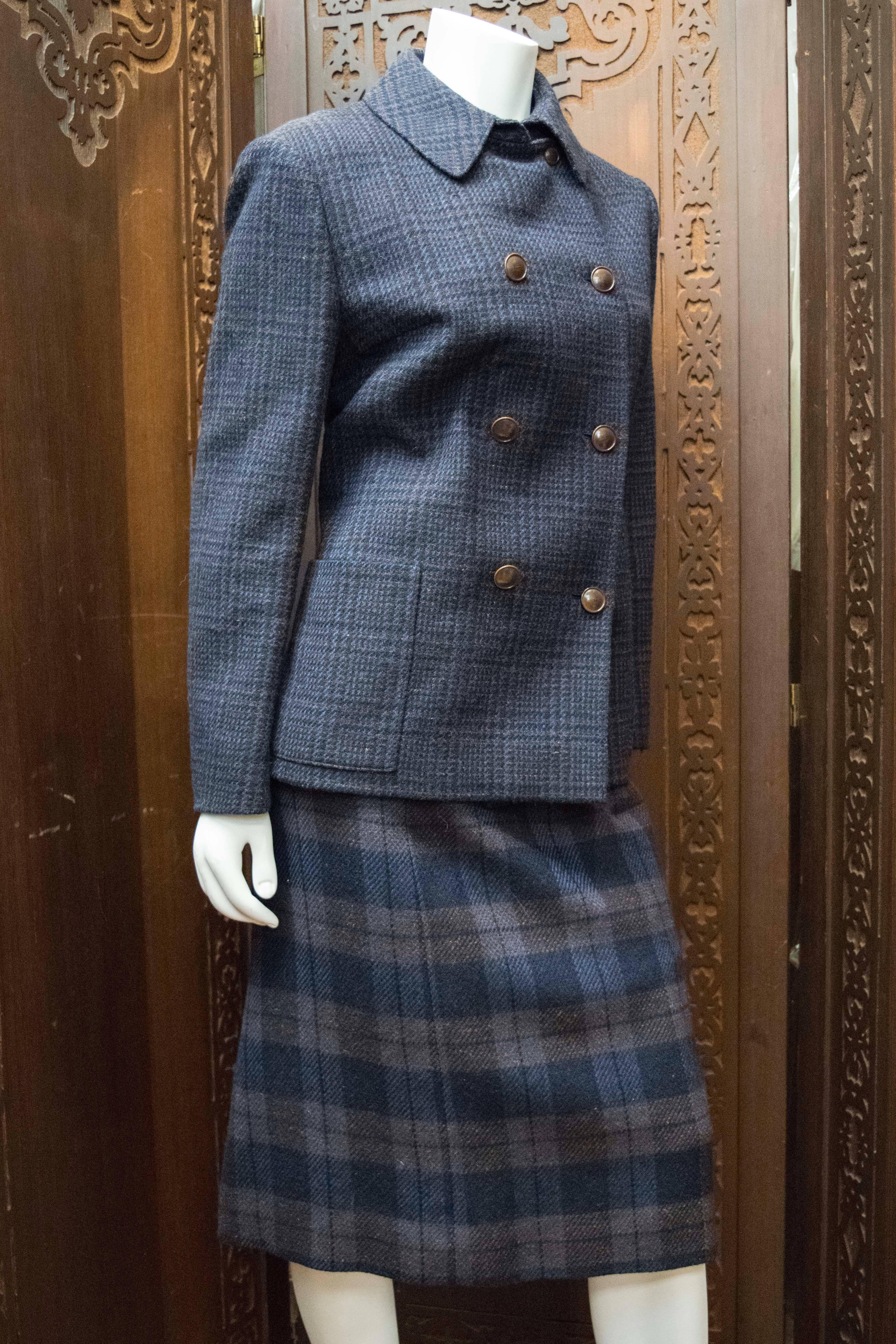 1980s Hermes Two Piece Plaid Double Breasted Suit In Good Condition In San Francisco, CA