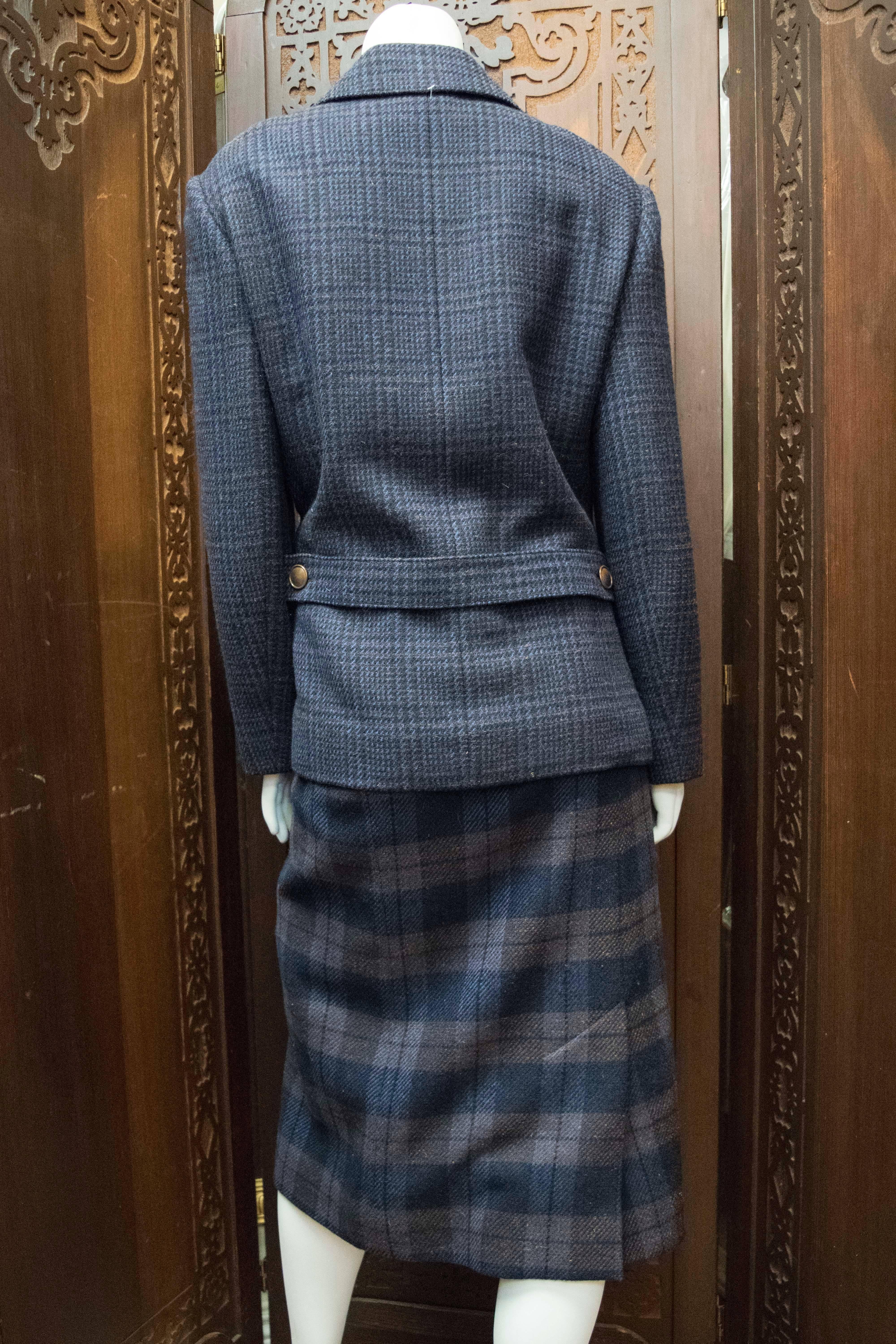 Women's 1980s Hermes Two Piece Plaid Double Breasted Suit