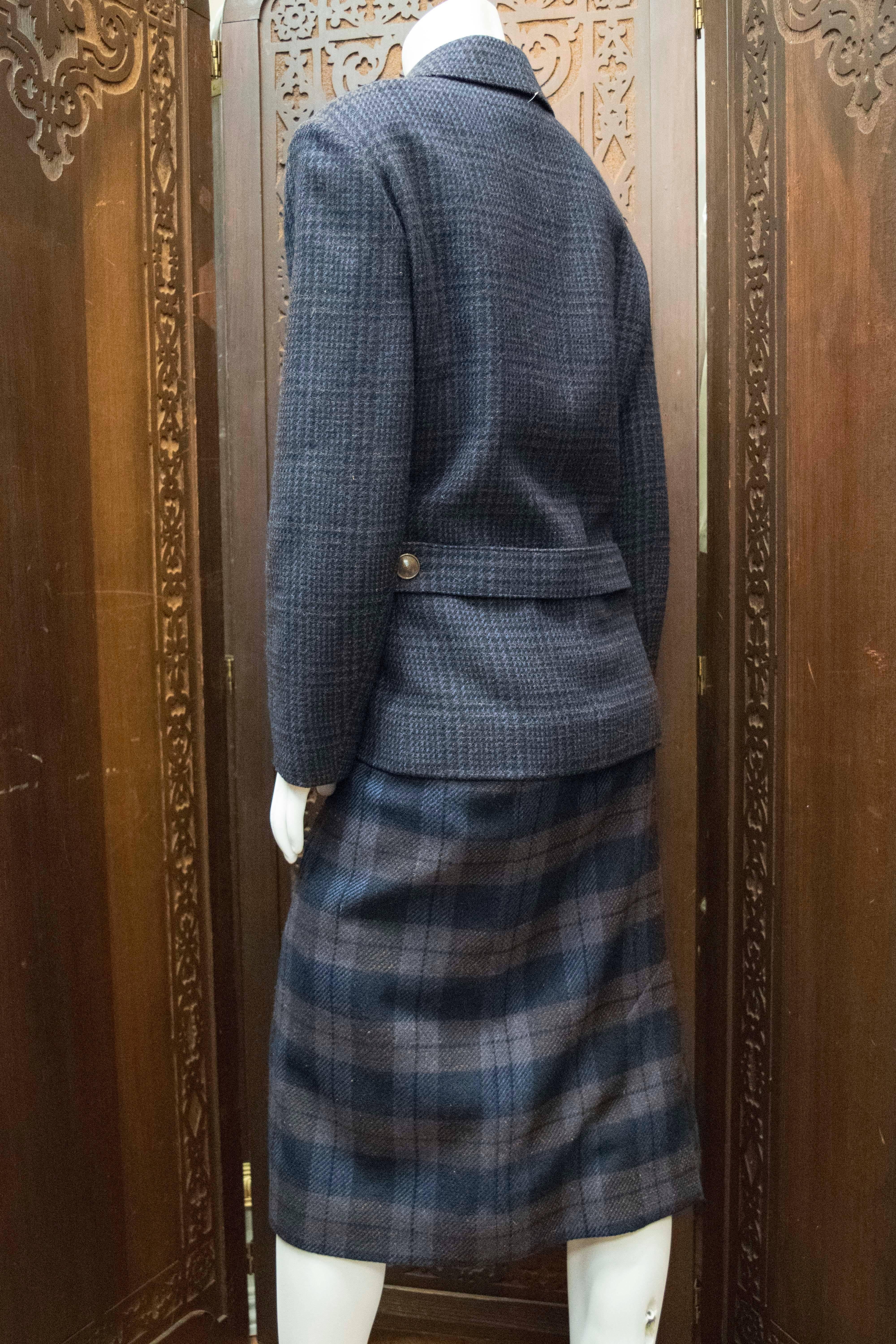 1980s Hermes Two Piece Plaid Double Breasted Suit 1