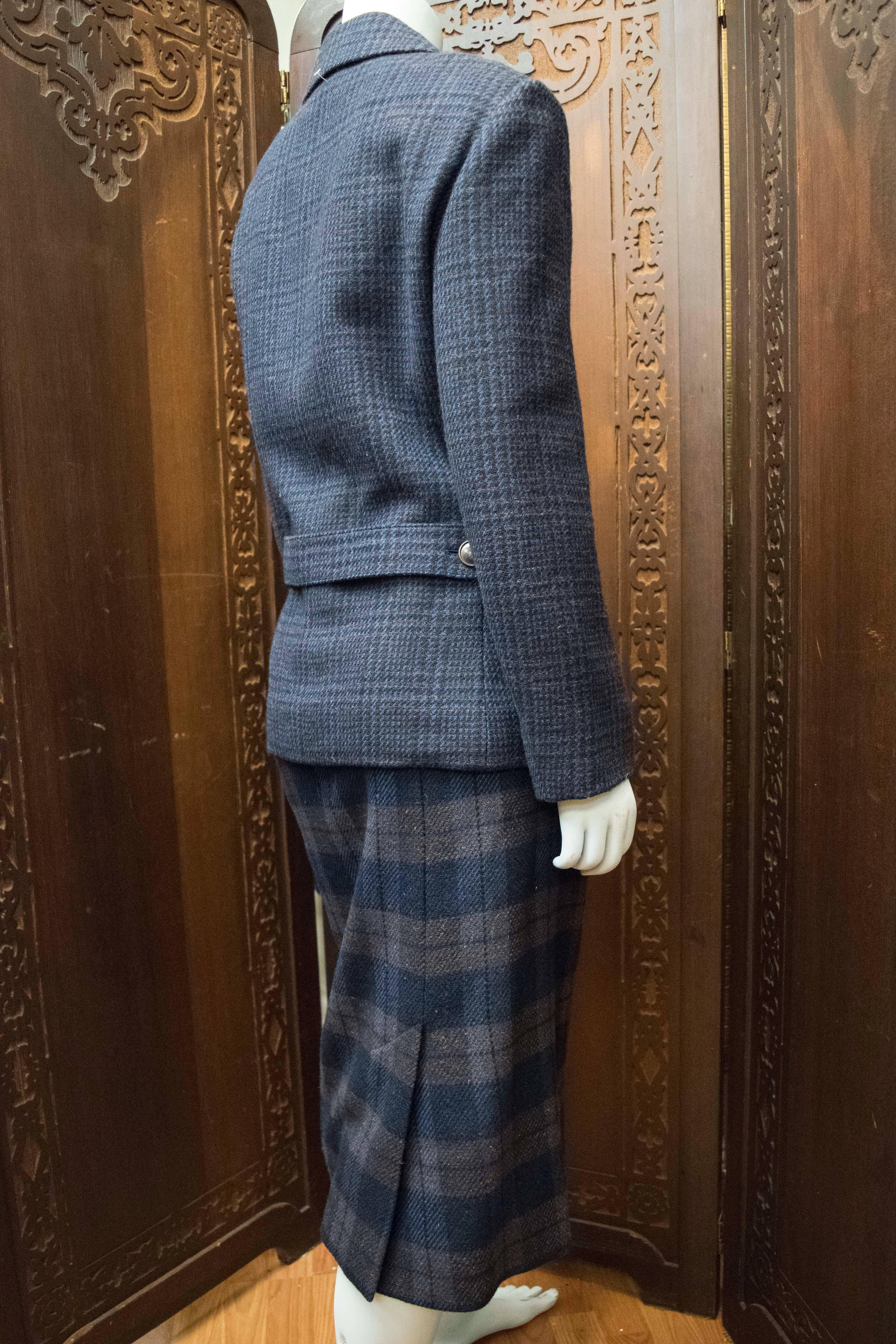 1980s Hermes Two Piece Plaid Double Breasted Suit 2
