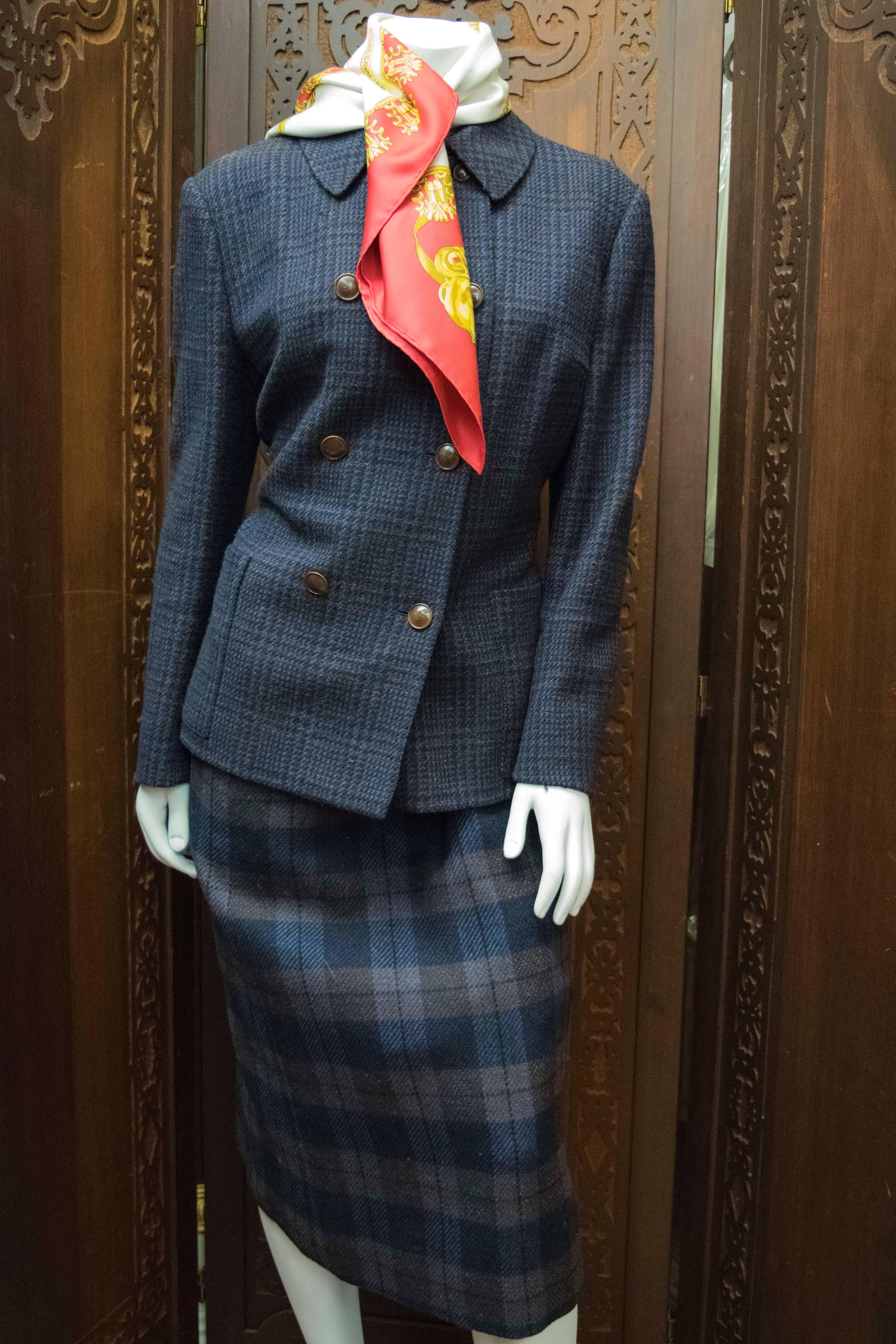 1980s Hermes Two Piece Plaid Double Breasted Suit 3