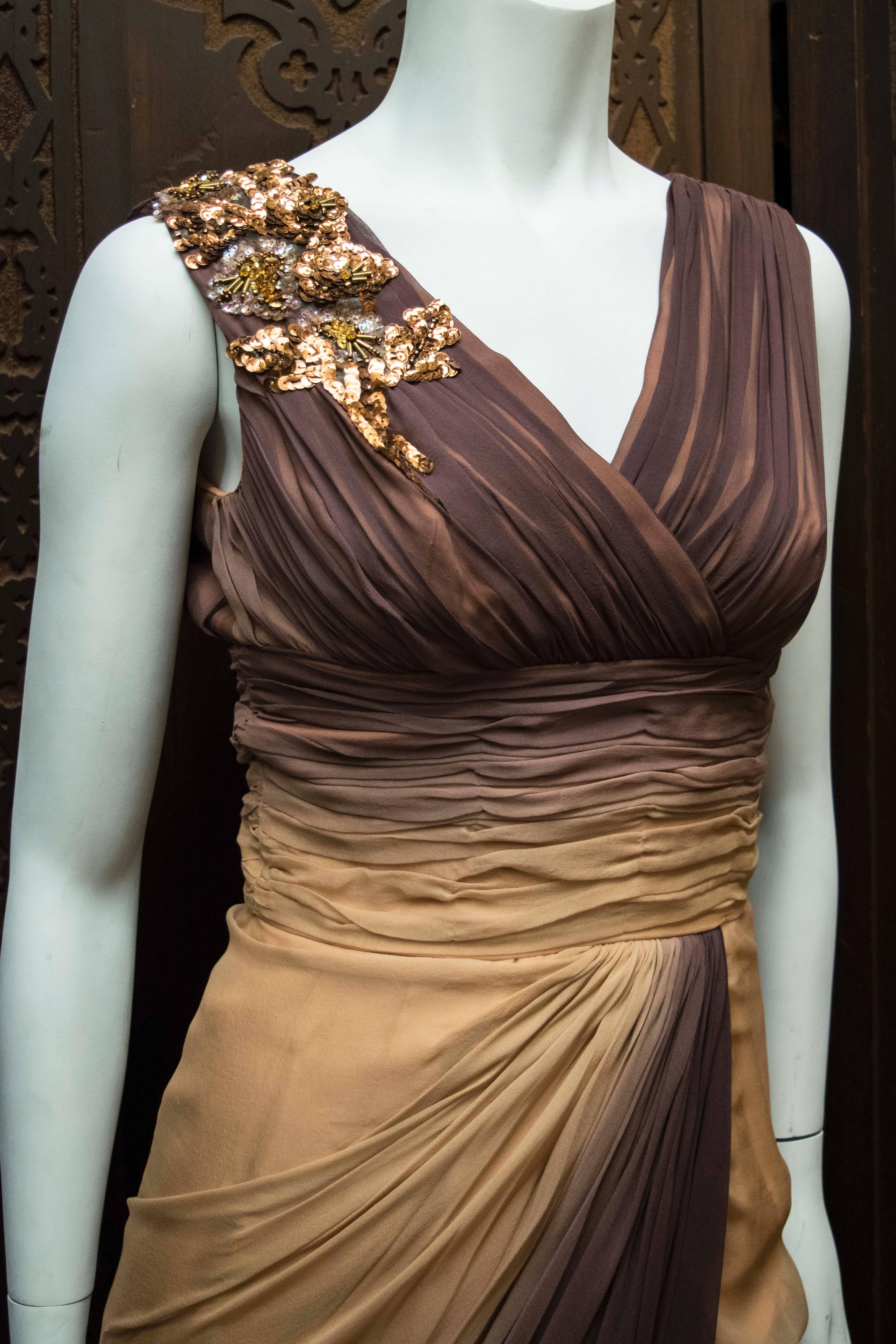 Marron Robe de soirée Ombre des années 1950 en vente