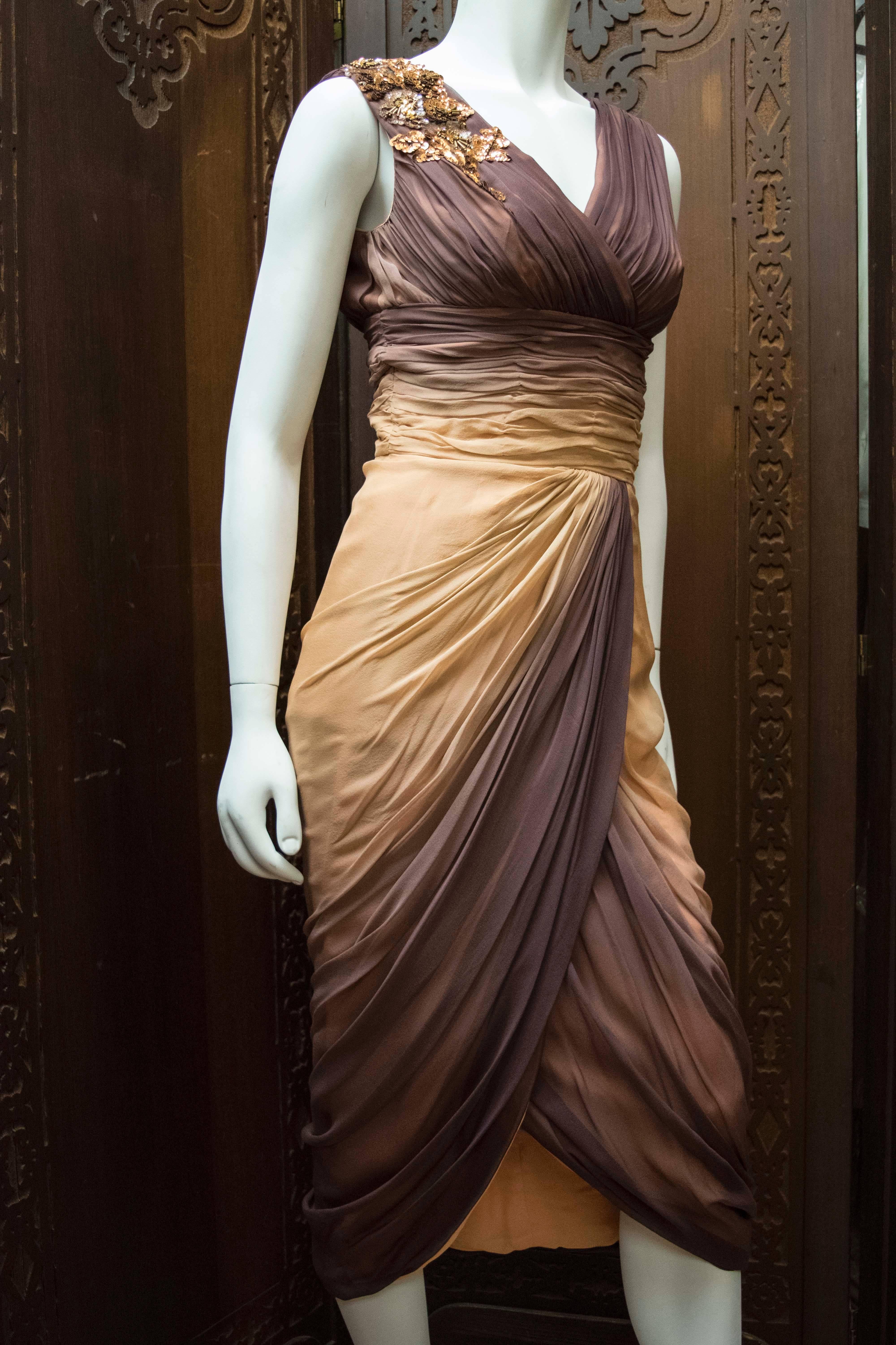Brown 1950s Ombre Evening Dress For Sale