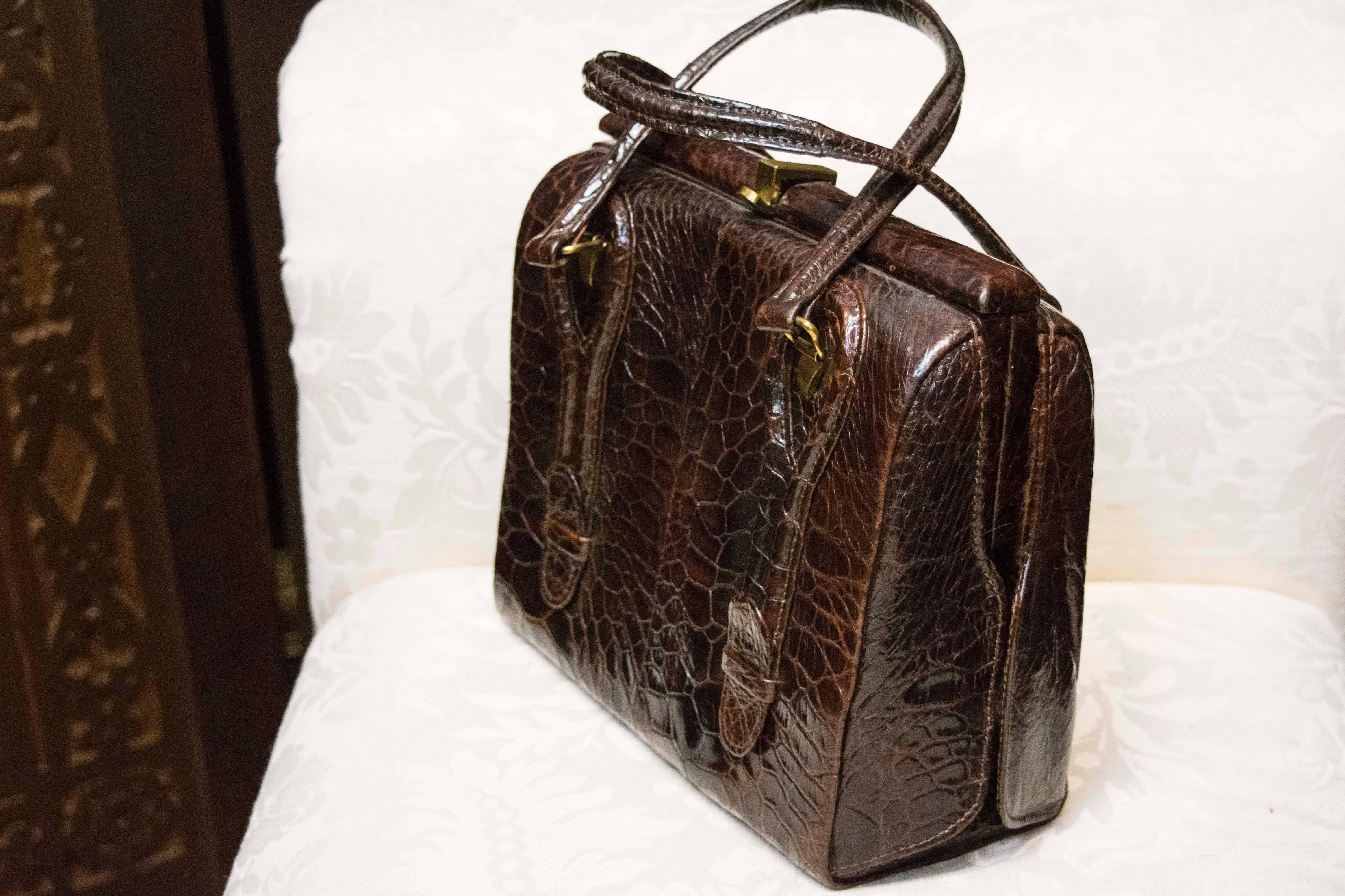 Black 1940s Crocodile Handbag